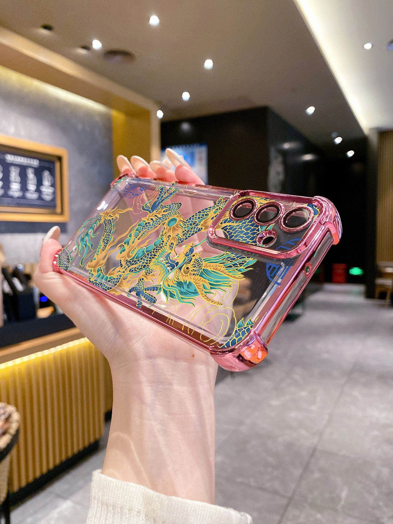 For OPPO A3X A2 Pro A1 A60 A18 A38 A17 A16 A57 A77 4G A59 A98 A78 A58 5G Chinese Dragon Plating Frame Clear Phone Case Anti-shock Cover