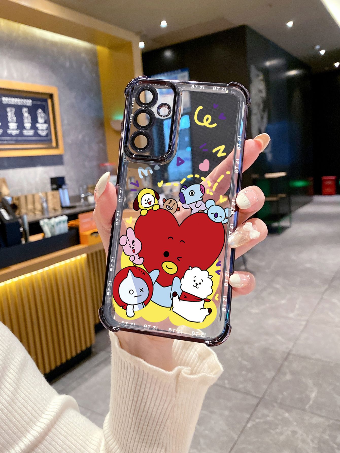 For iPhone 16 15 Pro Max 14 Plus 13 12 11 XR 8 7 SE 2022 XS BTS BT21 Plating Frame Clear Phone Case Anti-shock Cover