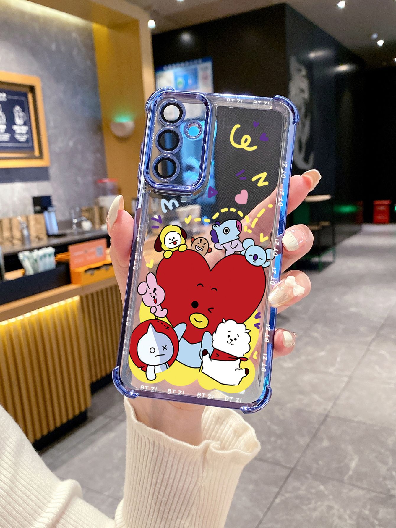 For iPhone 16 15 Pro Max 14 Plus 13 12 11 XR 8 7 SE 2022 XS BTS BT21 Plating Frame Clear Phone Case Anti-shock Cover