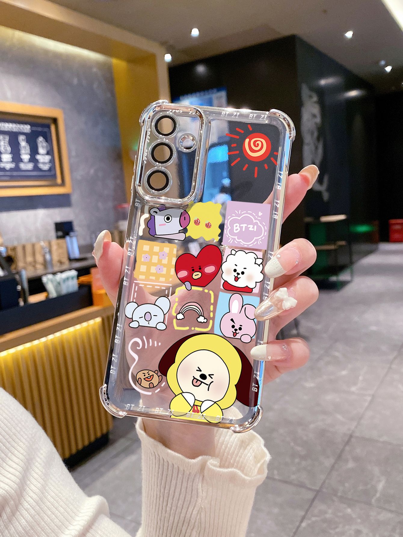 For iPhone 16 15 Pro Max 14 Plus 13 12 11 XR 8 7 SE 2022 XS BTS BT21 Plating Frame Clear Phone Case Anti-shock Cover