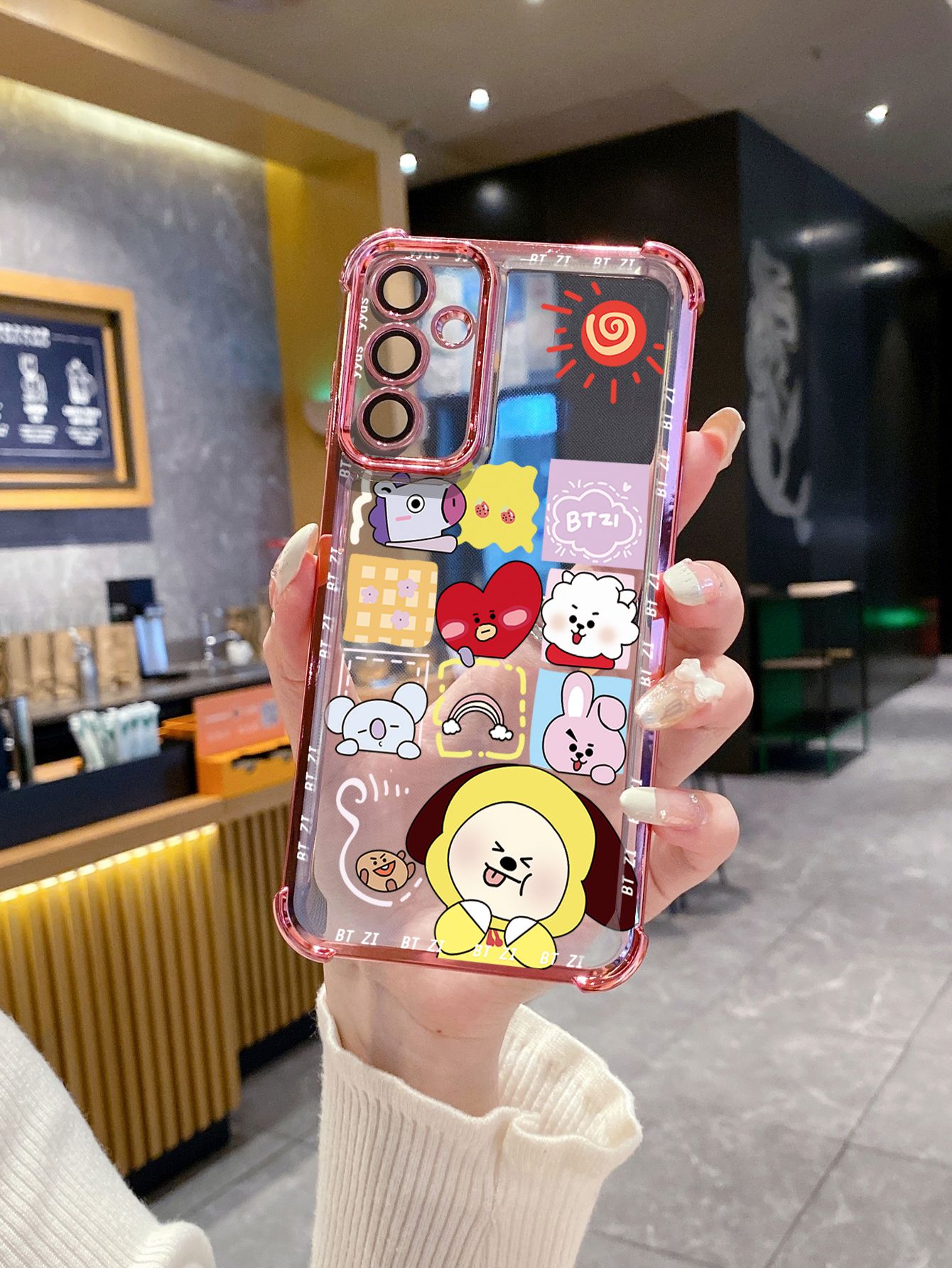For iPhone 16 15 Pro Max 14 Plus 13 12 11 XR 8 7 SE 2022 XS BTS BT21 Plating Frame Clear Phone Case Anti-shock Cover