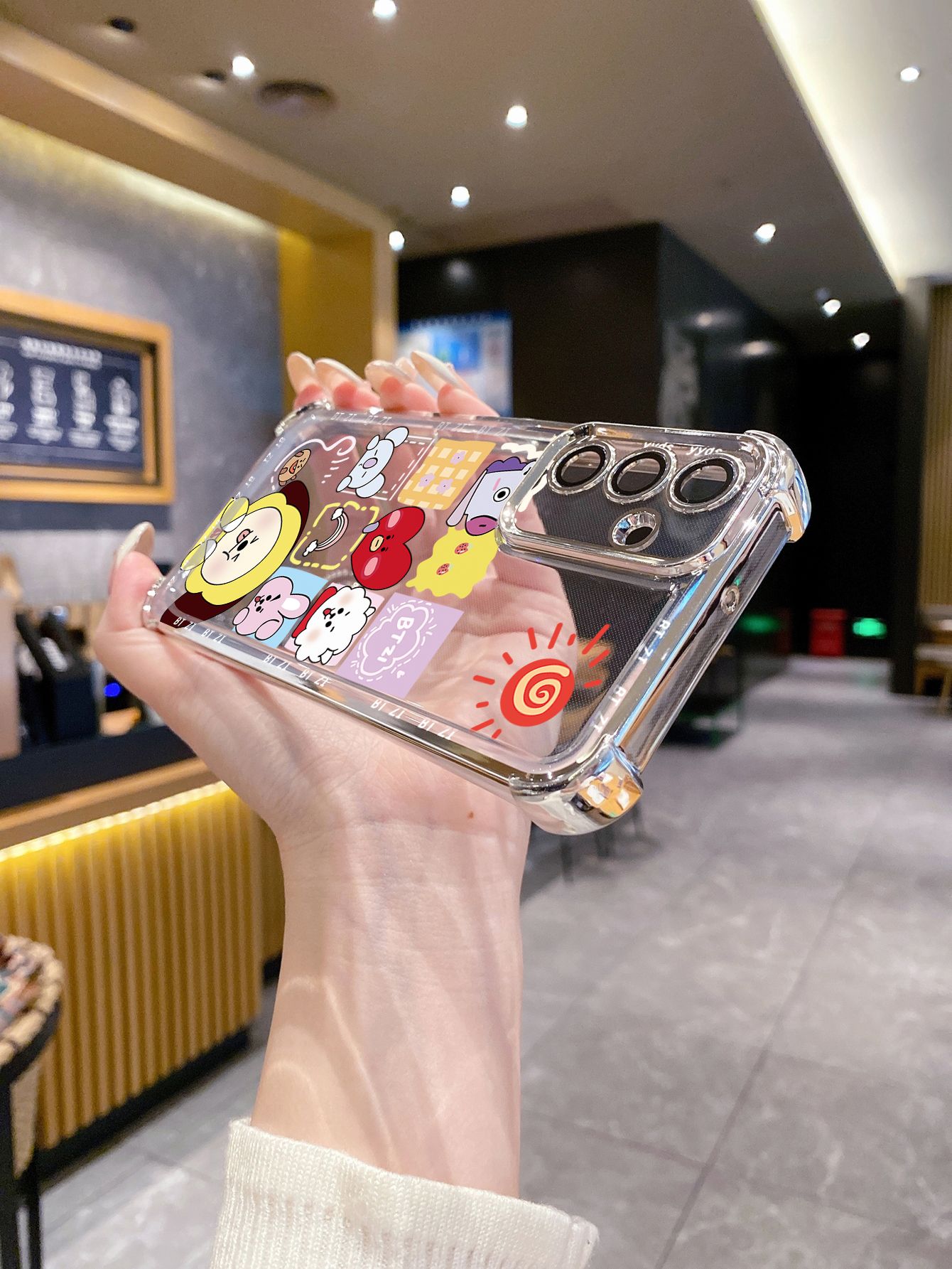 For iPhone 16 15 Pro Max 14 Plus 13 12 11 XR 8 7 SE 2022 XS BTS BT21 Plating Frame Clear Phone Case Anti-shock Cover