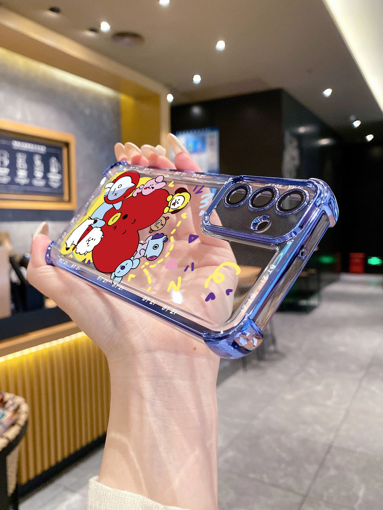 For iPhone 16 15 Pro Max 14 Plus 13 12 11 XR 8 7 SE 2022 XS BTS BT21 Plating Frame Clear Phone Case Anti-shock Cover