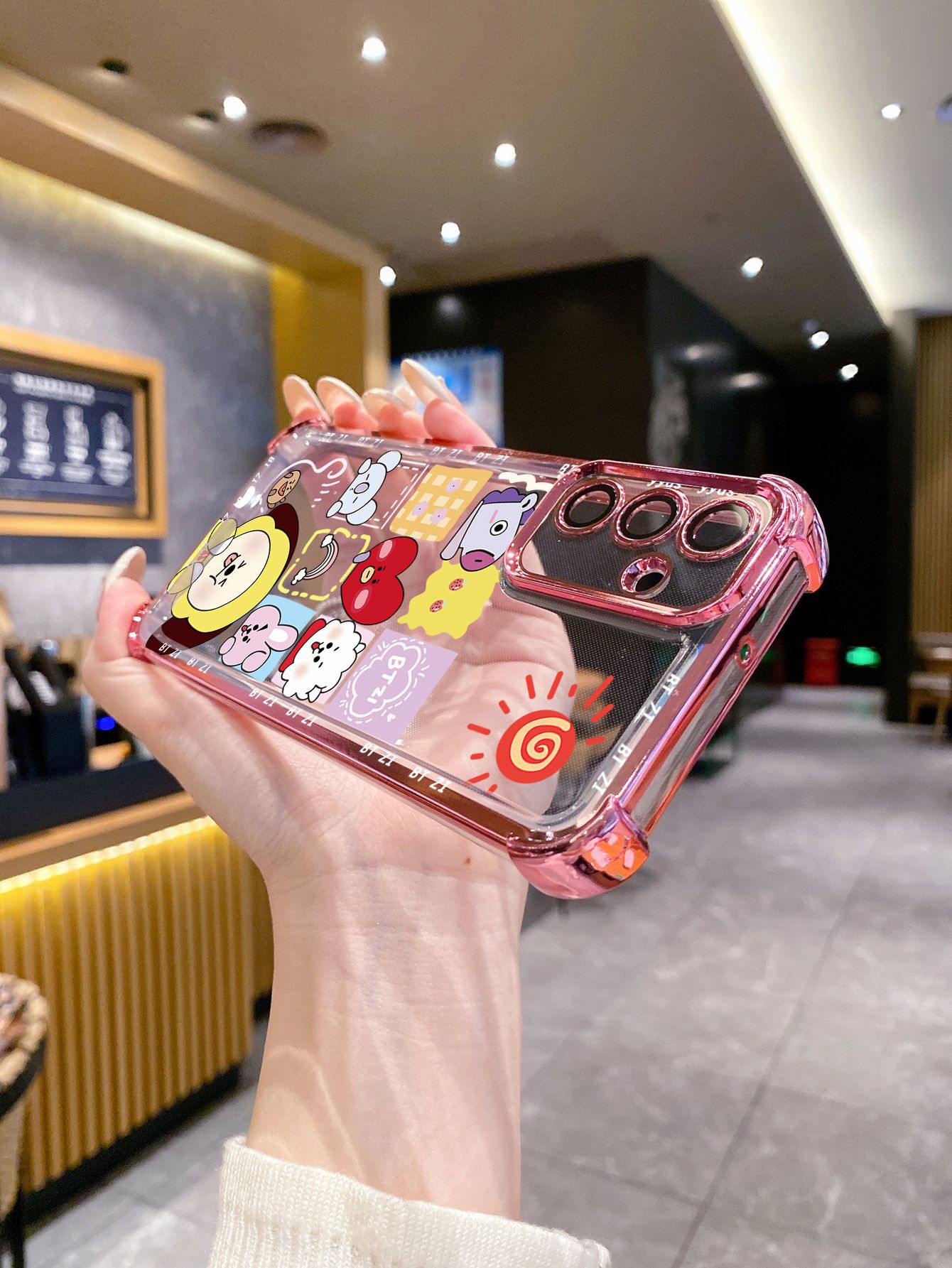 For iPhone 16 15 Pro Max 14 Plus 13 12 11 XR 8 7 SE 2022 XS BTS BT21 Plating Frame Clear Phone Case Anti-shock Cover