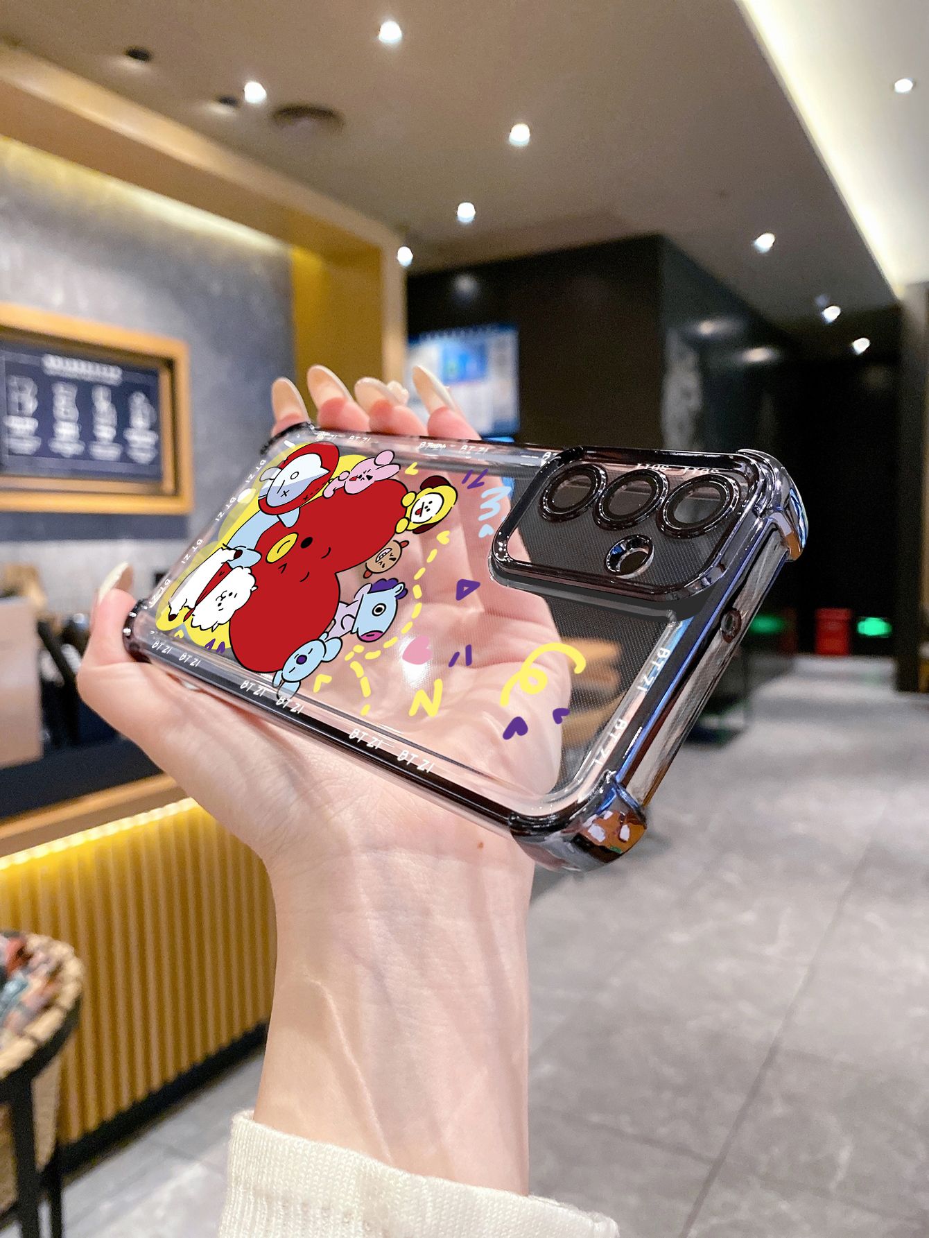 For iPhone 16 15 Pro Max 14 Plus 13 12 11 XR 8 7 SE 2022 XS BTS BT21 Plating Frame Clear Phone Case Anti-shock Cover