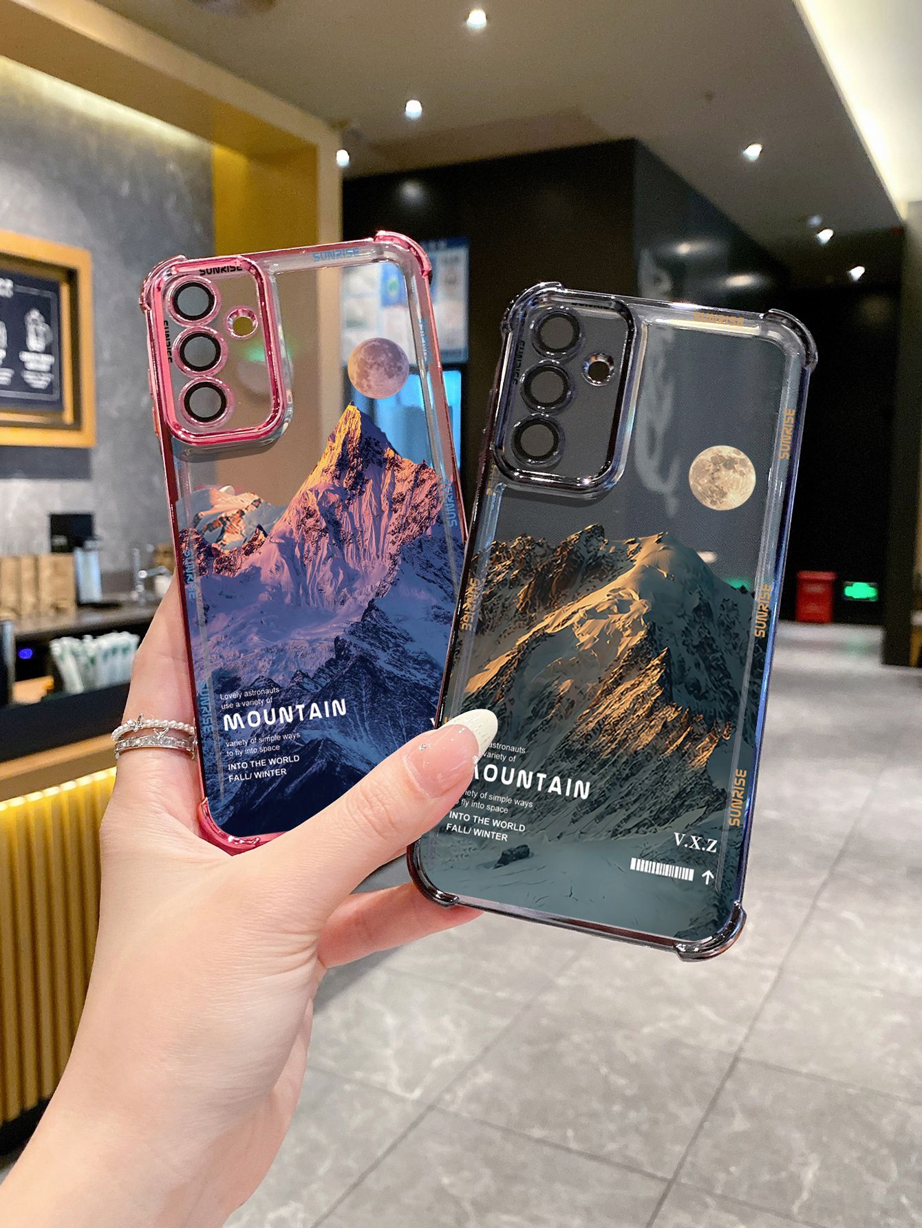 For Samsung Galaxy A15 A05 A35 A55 A14 A34 A33 A53 A73 A32 A56 A36 A06 A16 Luxury Mountain Senery Plating Frame Clear Phone Case Anti-shock Cover