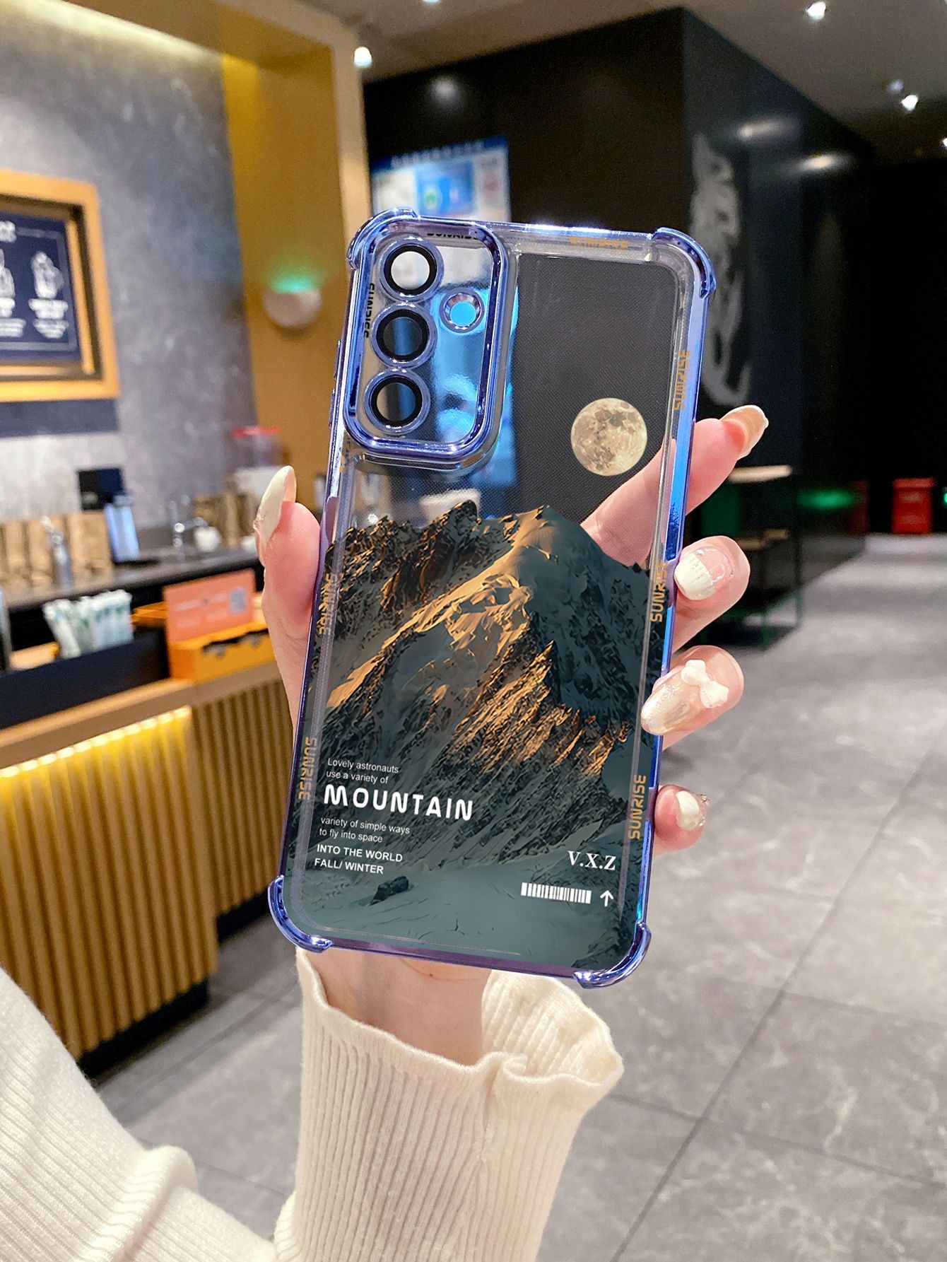 For Samsung Galaxy A15 A05 A35 A55 A14 A34 A33 A53 A73 A32 A56 A36 A06 A16 Luxury Mountain Senery Plating Frame Clear Phone Case Anti-shock Cover