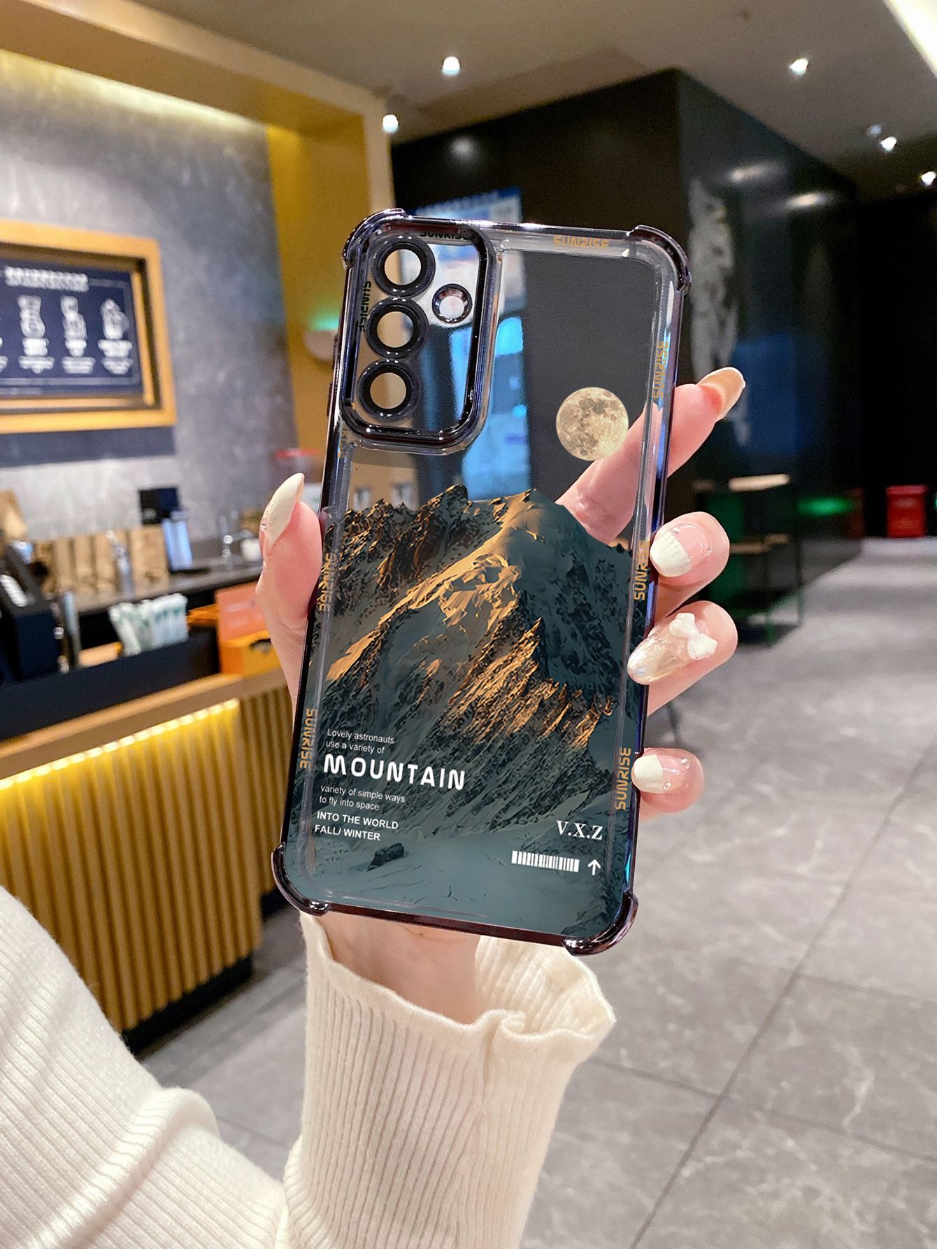For Samsung Galaxy A15 A05 A35 A55 A14 A34 A33 A53 A73 A32 A56 A36 A06 A16 Luxury Mountain Senery Plating Frame Clear Phone Case Anti-shock Cover
