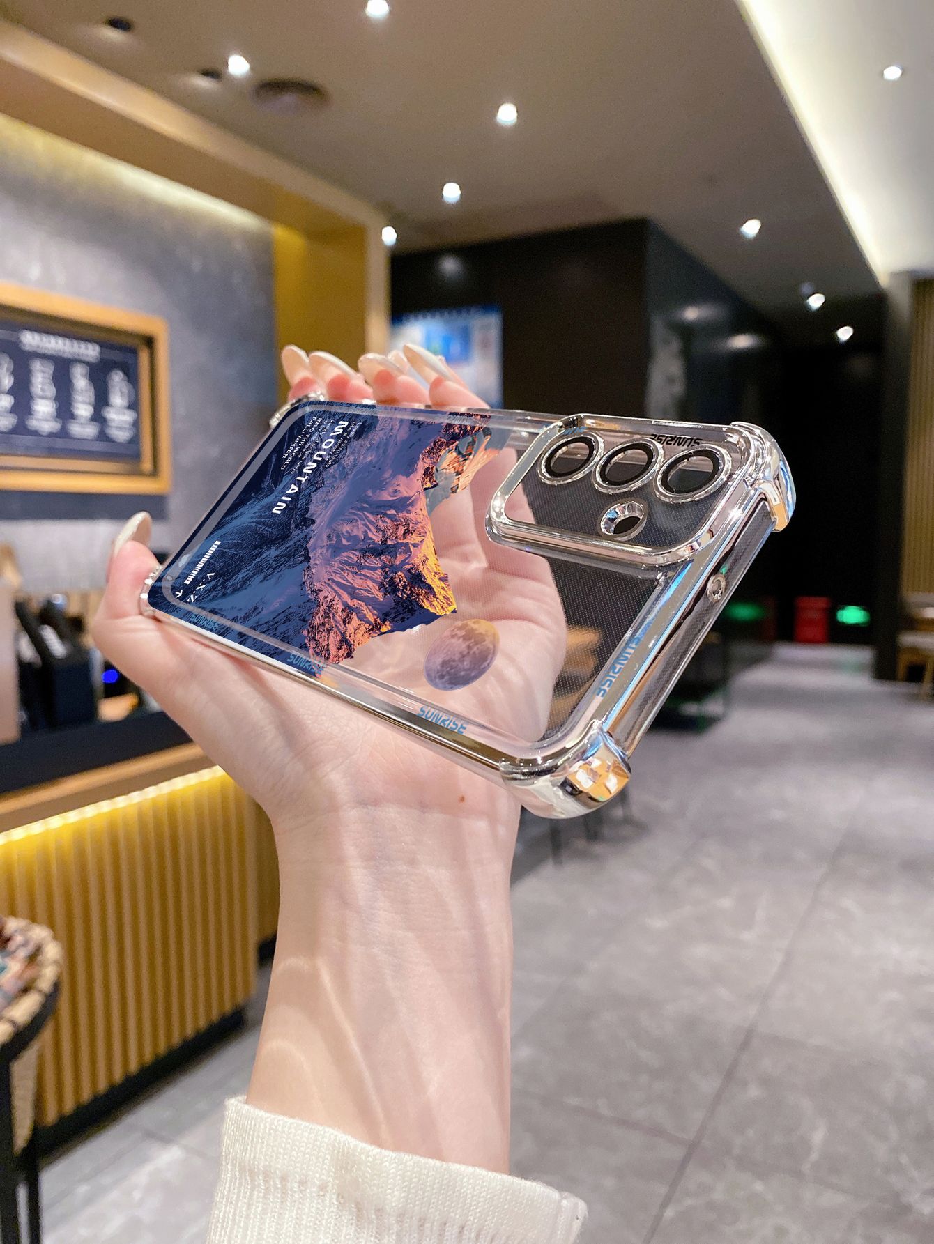 For Samsung Galaxy A15 A05 A35 A55 A14 A34 A33 A53 A73 A32 A56 A36 A06 A16 Luxury Mountain Senery Plating Frame Clear Phone Case Anti-shock Cover