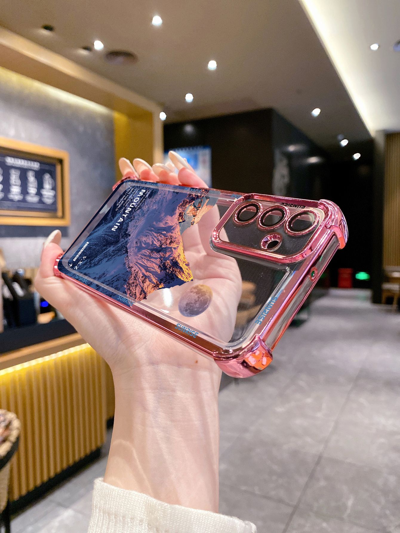 For Samsung Galaxy A15 A05 A35 A55 A14 A34 A33 A53 A73 A32 A56 A36 A06 A16 Luxury Mountain Senery Plating Frame Clear Phone Case Anti-shock Cover