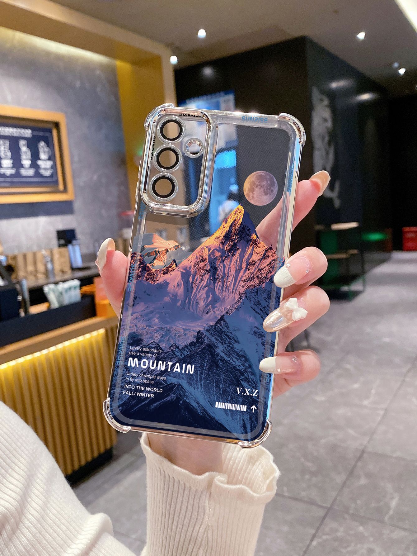 For Samsung Galaxy A15 A05 A35 A55 A14 A34 A33 A53 A73 A32 A56 A36 A06 A16 Luxury Mountain Senery Plating Frame Clear Phone Case Anti-shock Cover
