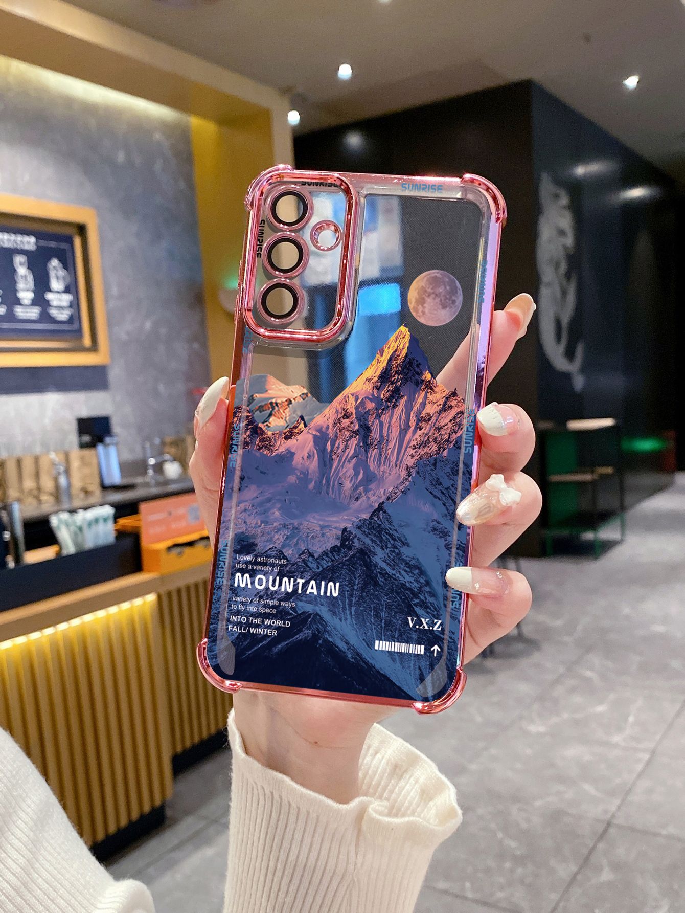 For Samsung Galaxy A15 A05 A35 A55 A14 A34 A33 A53 A73 A32 A56 A36 A06 A16 Luxury Mountain Senery Plating Frame Clear Phone Case Anti-shock Cover