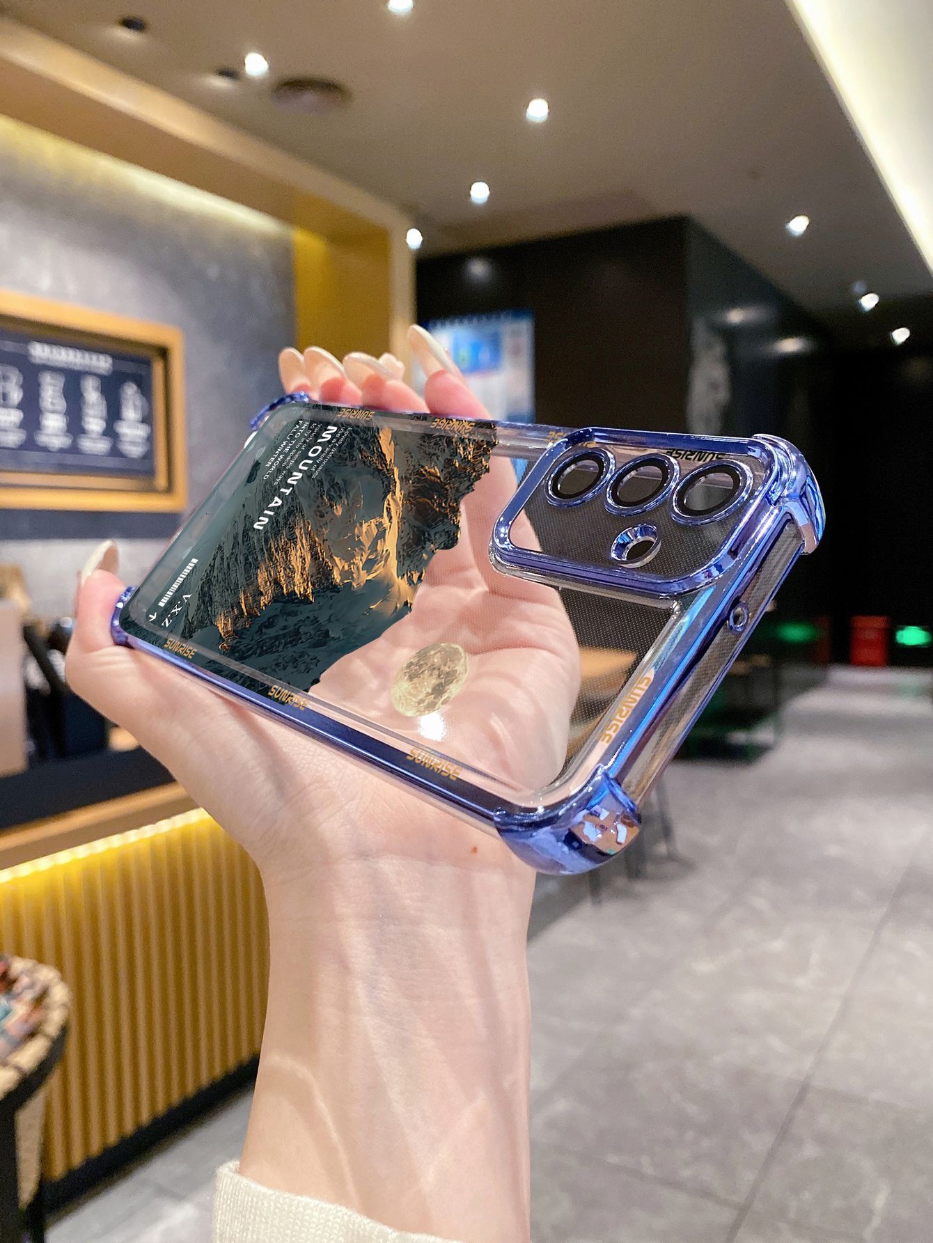 For Samsung Galaxy A15 A05 A35 A55 A14 A34 A33 A53 A73 A32 A56 A36 A06 A16 Luxury Mountain Senery Plating Frame Clear Phone Case Anti-shock Cover