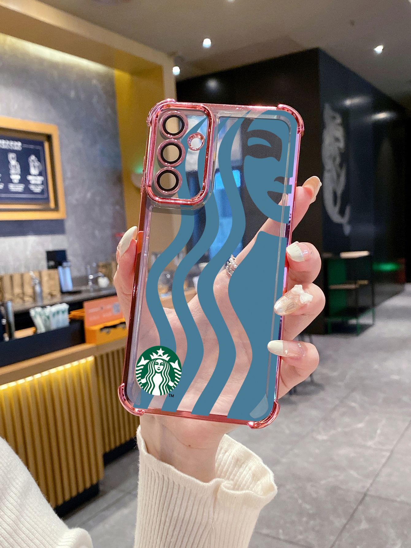 For Samsung Galaxy A15 A05 A35 A55 A14 A34 A33 A53 A73 A32 A56 A36 A06 A16 Starbucks Plating Frame Clear Phone Case Anti-shock Cover