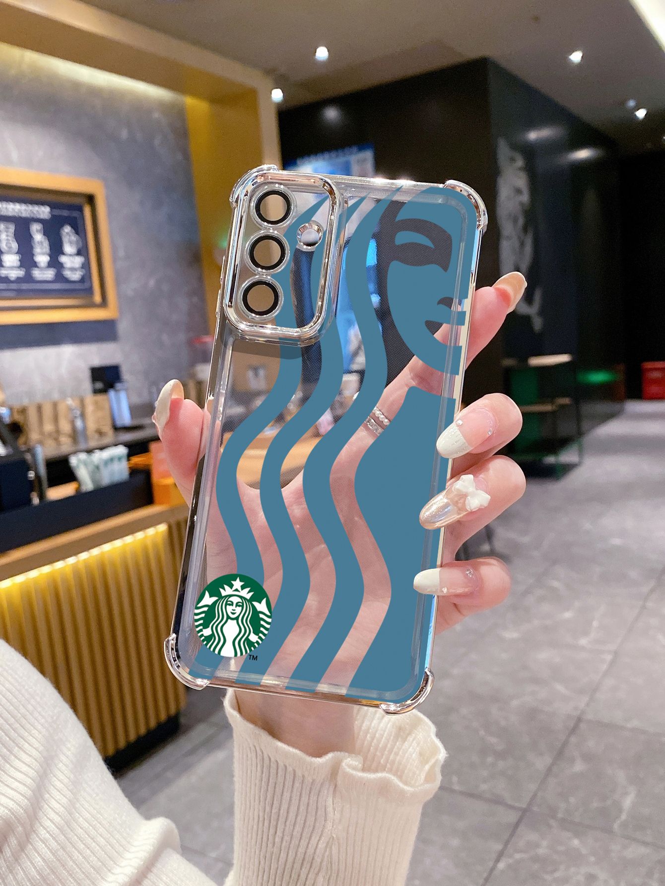 For Samsung Galaxy A15 A05 A35 A55 A14 A34 A33 A53 A73 A32 A56 A36 A06 A16 Starbucks Plating Frame Clear Phone Case Anti-shock Cover