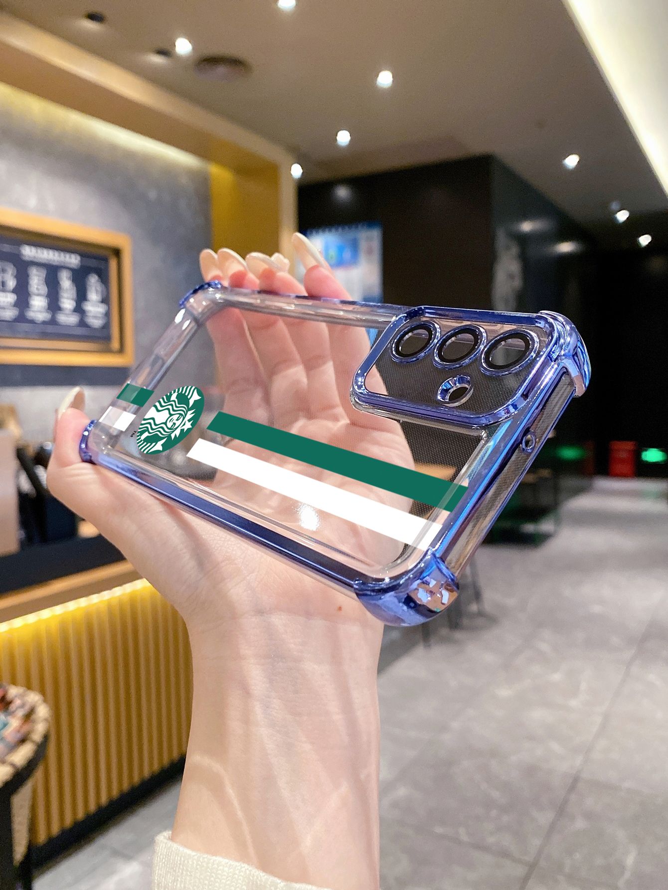For Samsung Galaxy A15 A05 A35 A55 A14 A34 A33 A53 A73 A32 A56 A36 A06 A16 Starbucks Plating Frame Clear Phone Case Anti-shock Cover