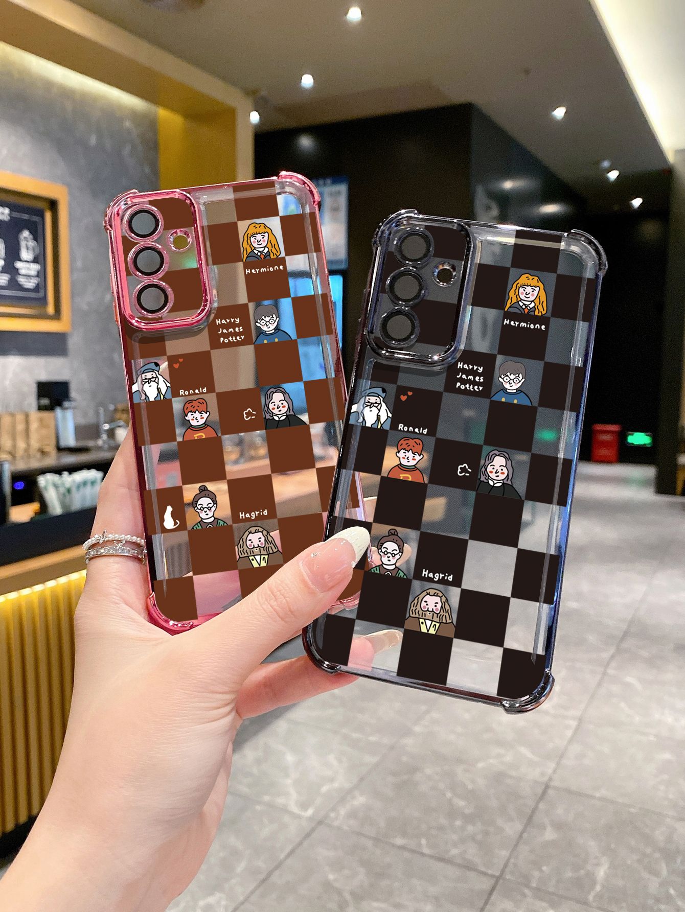 For Samsung Galaxy A15 A05 A35 A55 A14 A34 A33 A53 A73 A32 A56 A36 A06 A16 Harry Potter Plaid Plating Frame Clear Phone Case Anti-shock Cover