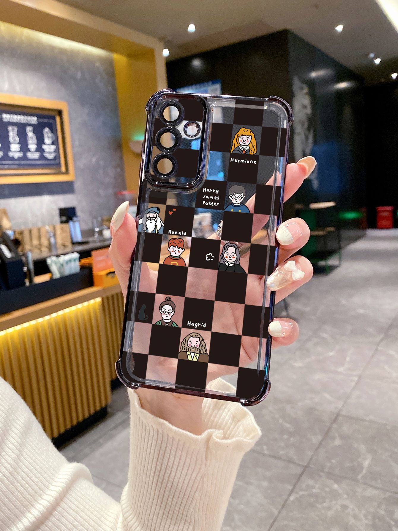 For Samsung Galaxy A15 A05 A35 A55 A14 A34 A33 A53 A73 A32 A56 A36 A06 A16 Harry Potter Plaid Plating Frame Clear Phone Case Anti-shock Cover