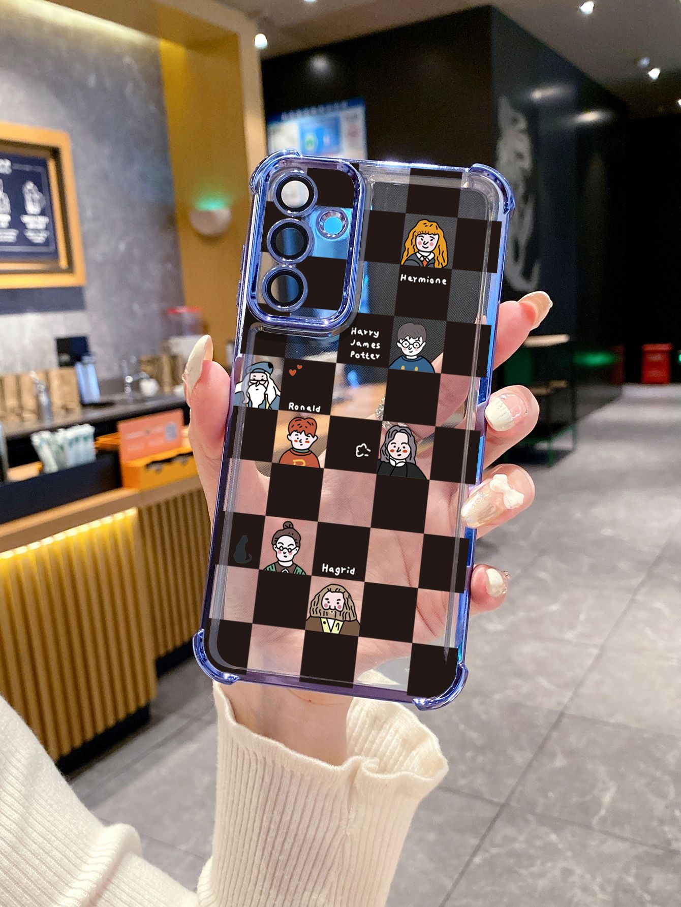 For Samsung Galaxy A15 A05 A35 A55 A14 A34 A33 A53 A73 A32 A56 A36 A06 A16 Harry Potter Plaid Plating Frame Clear Phone Case Anti-shock Cover