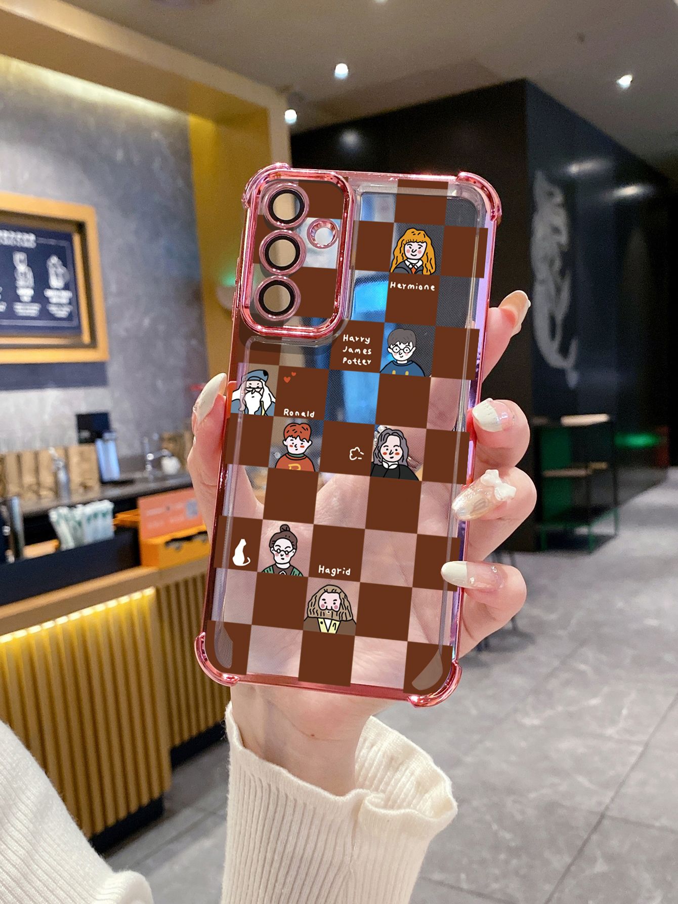 For Samsung Galaxy A15 A05 A35 A55 A14 A34 A33 A53 A73 A32 A56 A36 A06 A16 Harry Potter Plaid Plating Frame Clear Phone Case Anti-shock Cover