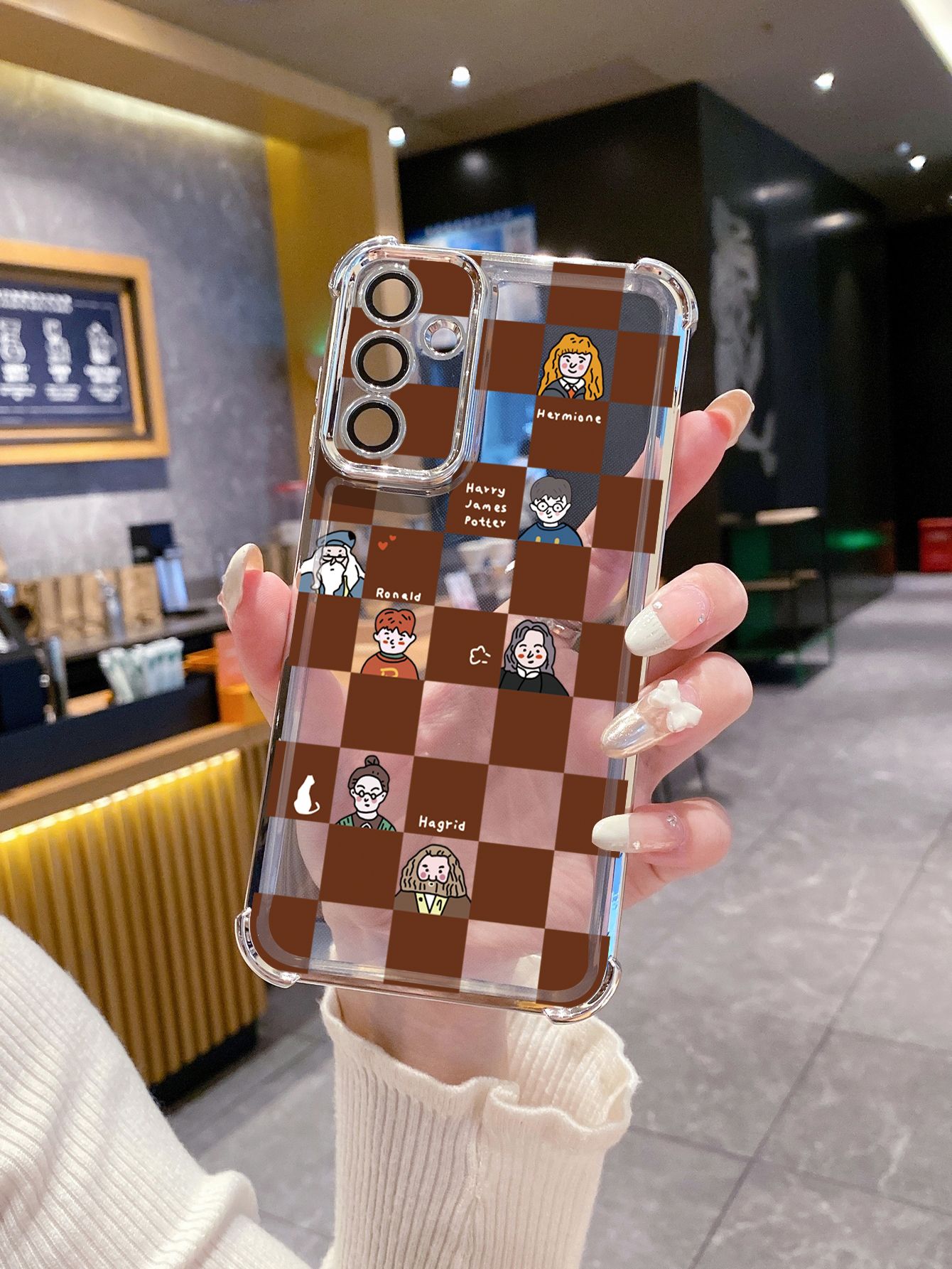 For Samsung Galaxy A15 A05 A35 A55 A14 A34 A33 A53 A73 A32 A56 A36 A06 A16 Harry Potter Plaid Plating Frame Clear Phone Case Anti-shock Cover
