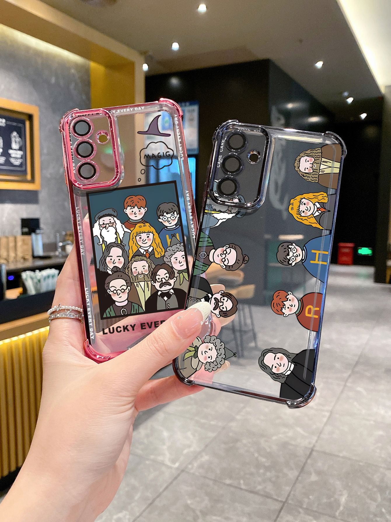 For iPhone 16 15 Pro Max 14 Plus 13 12 11 XR 8 7 SE 2022 XS Harry Potter Plating Frame Clear Phone Case Anti-shock Cover
