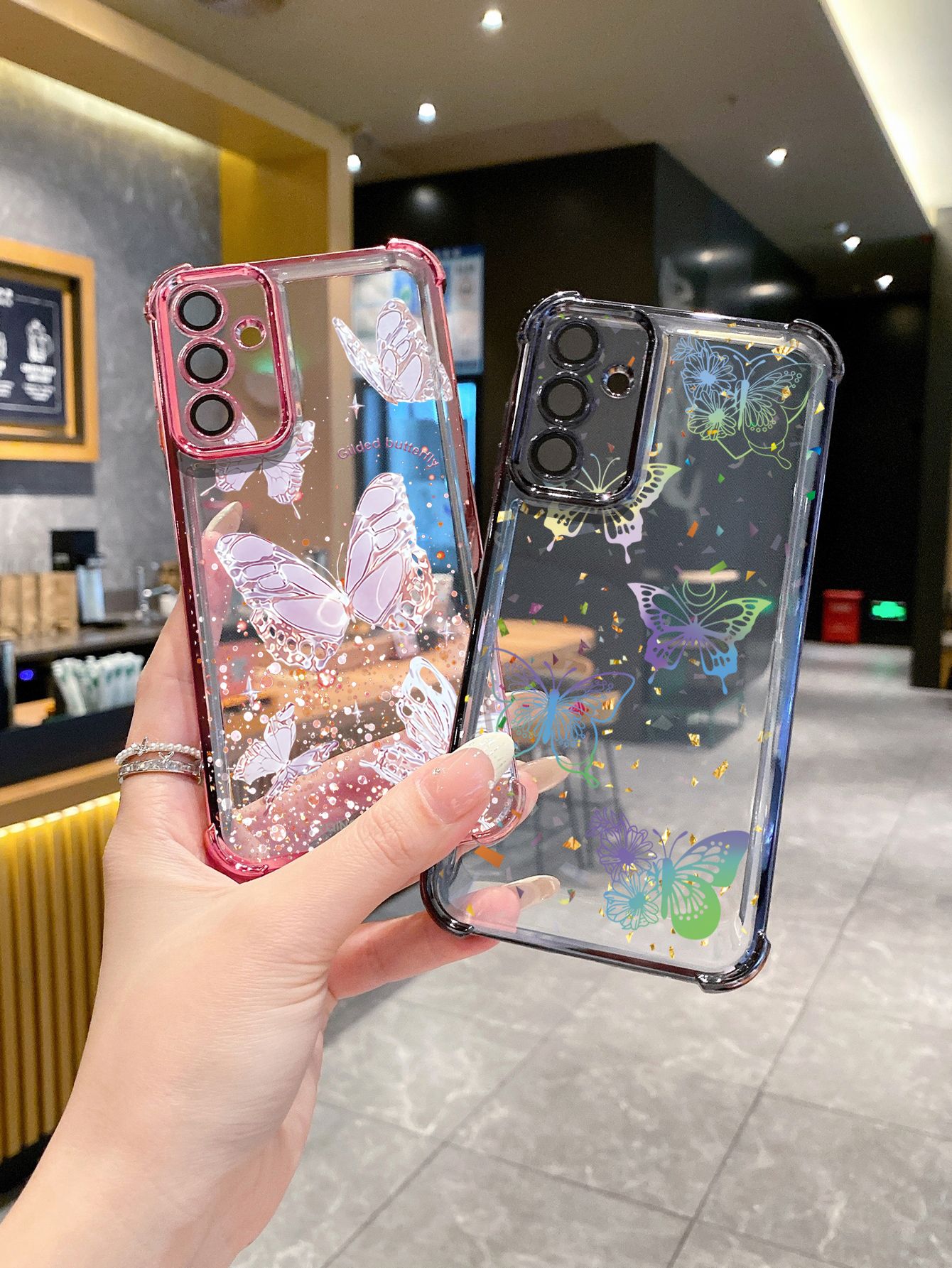 For Samsung Galaxy A15 A05 A35 A55 A14 A34 A33 A53 A73 A32 A56 A36 A06 A16 Beauty Luxury Butterfly Plating Frame Clear Phone Case Anti-shock Cover