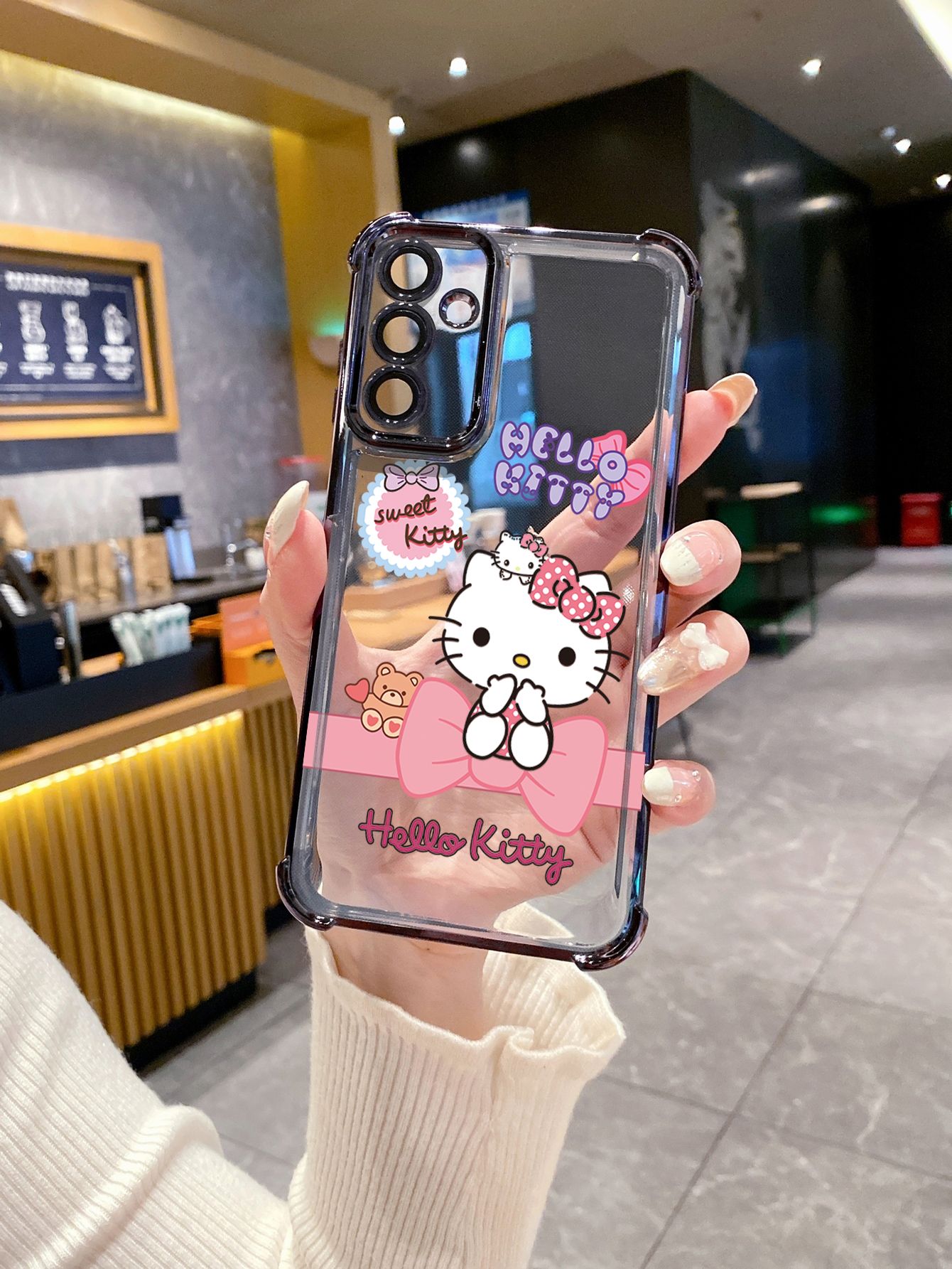 For OPPO A3X A2 Pro A1 A60 A18 A38 A17 A16 A57 A77 4G A59 A98 A78 A58 5G Cartoon Cute HelloKitty Plating Frame Clear Phone Case Anti-shock Cover