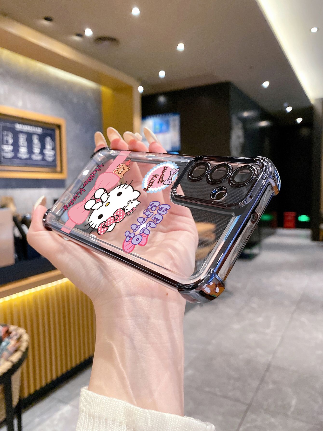 For OPPO A3X A2 Pro A1 A60 A18 A38 A17 A16 A57 A77 4G A59 A98 A78 A58 5G Cartoon Cute HelloKitty Plating Frame Clear Phone Case Anti-shock Cover