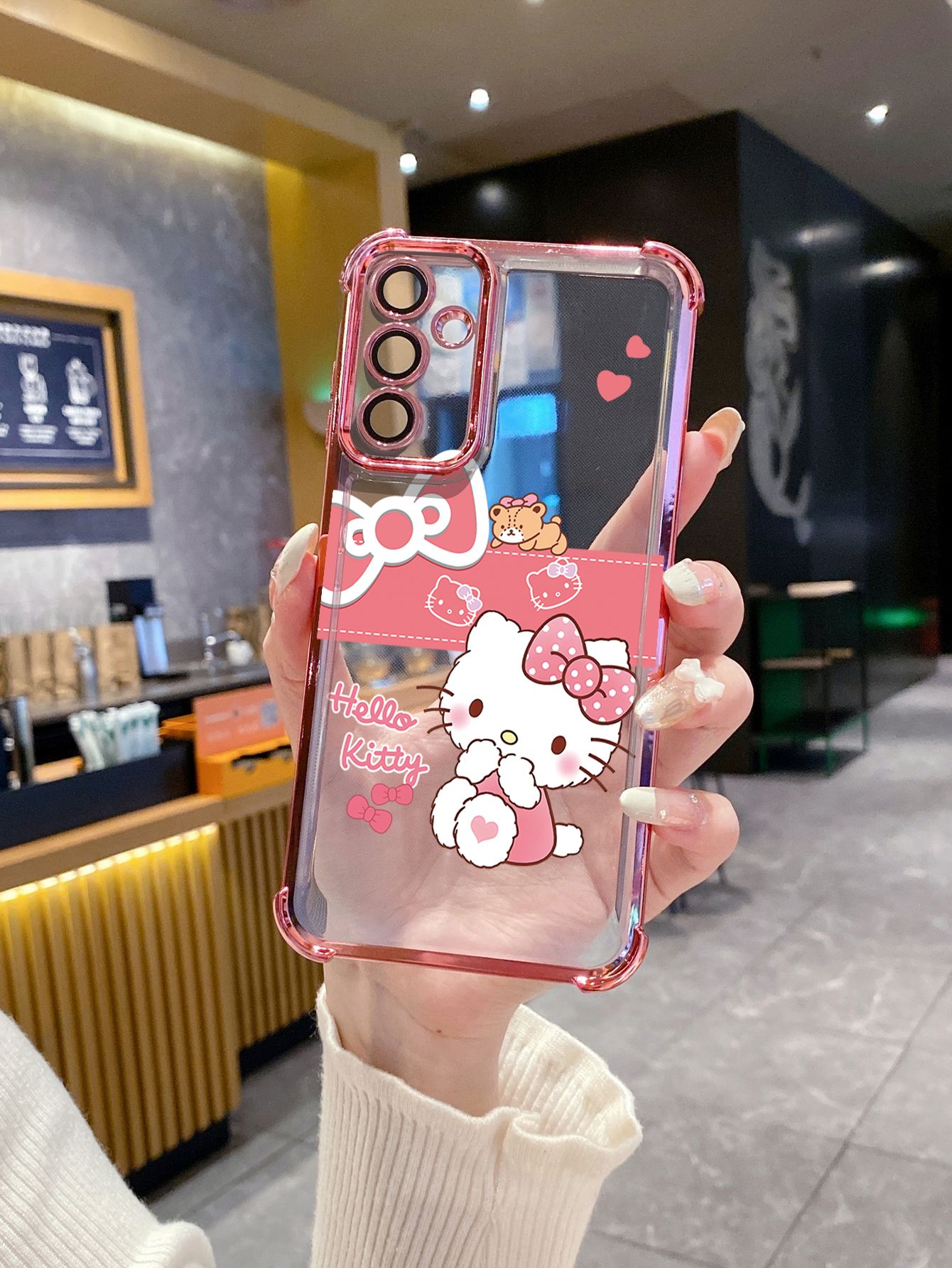 For OPPO A3X A2 Pro A1 A60 A18 A38 A17 A16 A57 A77 4G A59 A98 A78 A58 5G Cartoon Cute HelloKitty Plating Frame Clear Phone Case Anti-shock Cover