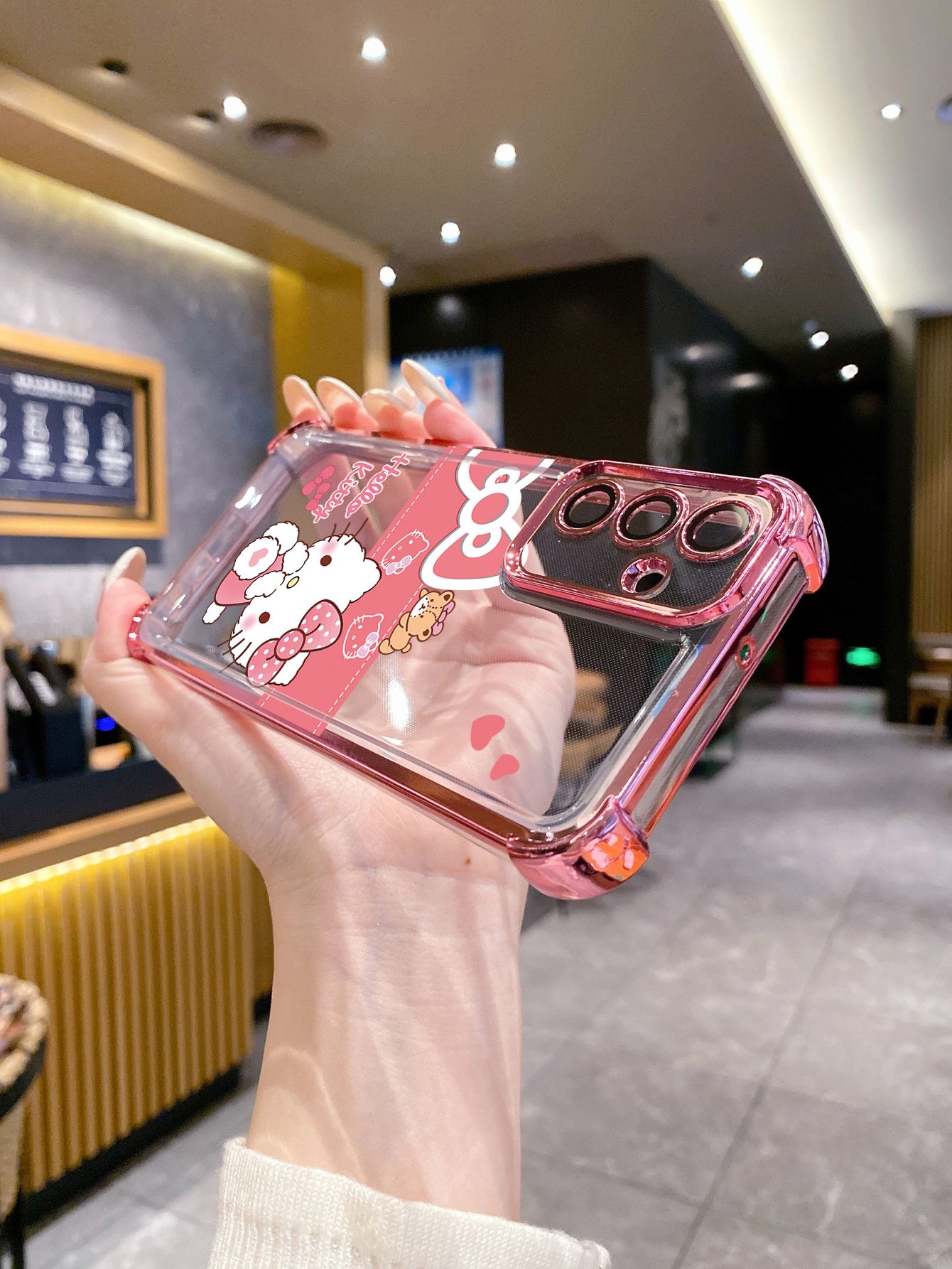 For OPPO A3X A2 Pro A1 A60 A18 A38 A17 A16 A57 A77 4G A59 A98 A78 A58 5G Cartoon Cute HelloKitty Plating Frame Clear Phone Case Anti-shock Cover