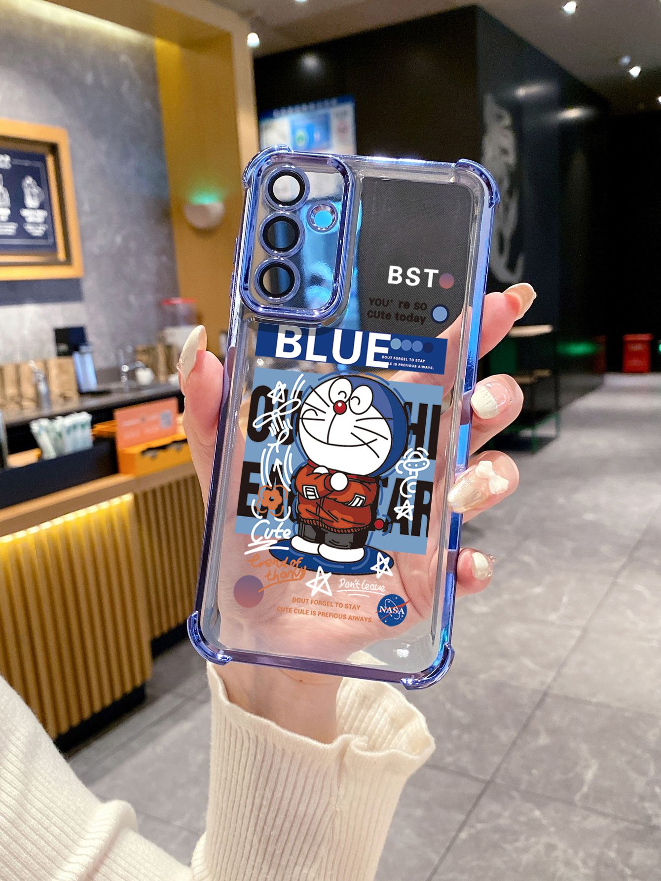 For iPhone 16 15 Pro Max 14 Plus 13 12 11 XR 8 7 SE 2022 XS Cool Doraemon Plating Frame Clear Phone Case Anti-shock Cover