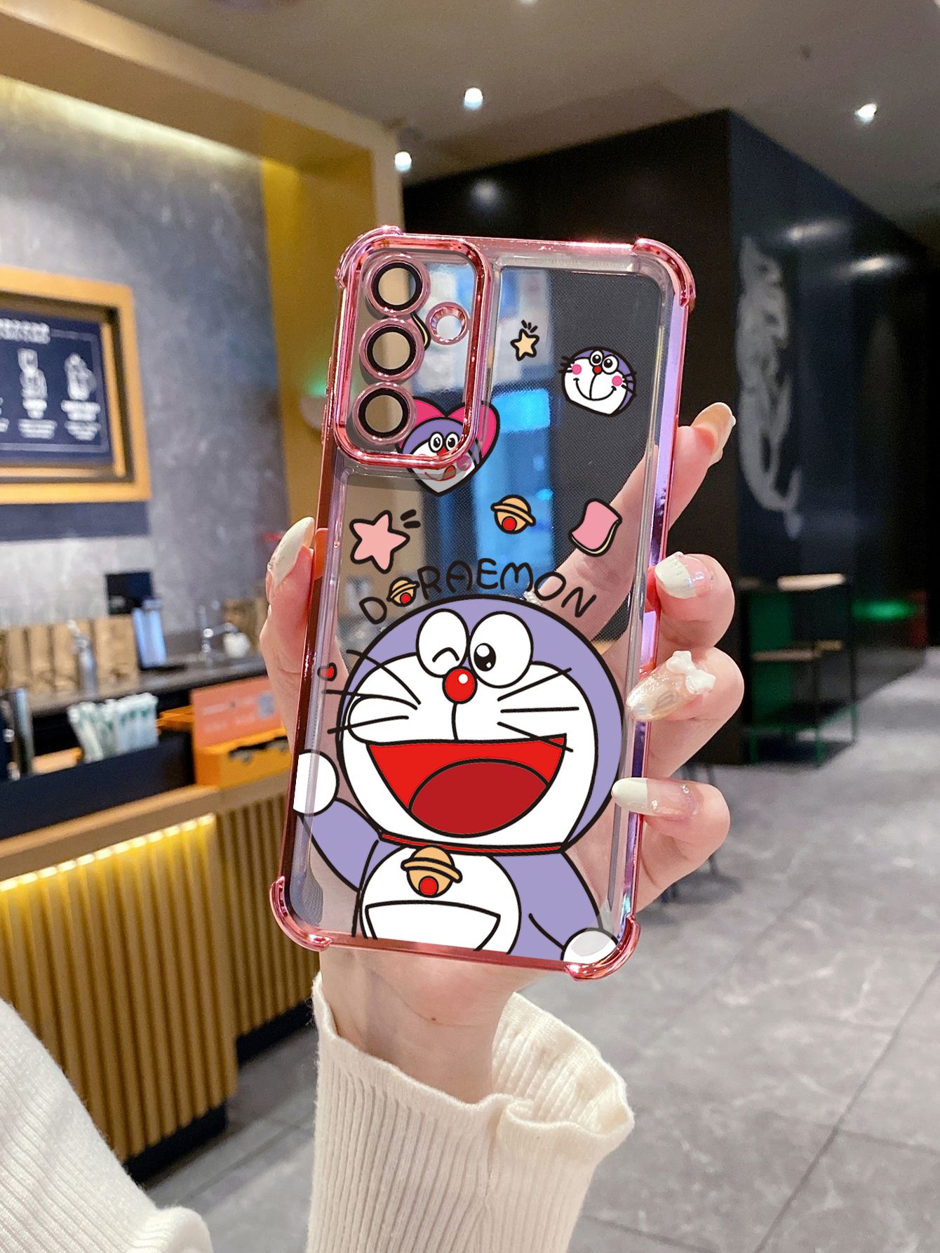 For iPhone 16 15 Pro Max 14 Plus 13 12 11 XR 8 7 SE 2022 XS Cool Doraemon Plating Frame Clear Phone Case Anti-shock Cover