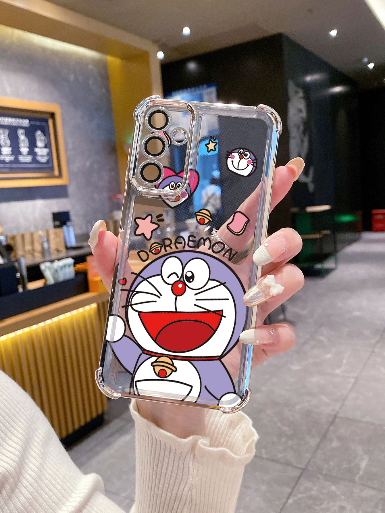 For iPhone 16 15 Pro Max 14 Plus 13 12 11 XR 8 7 SE 2022 XS Cool Doraemon Plating Frame Clear Phone Case Anti-shock Cover