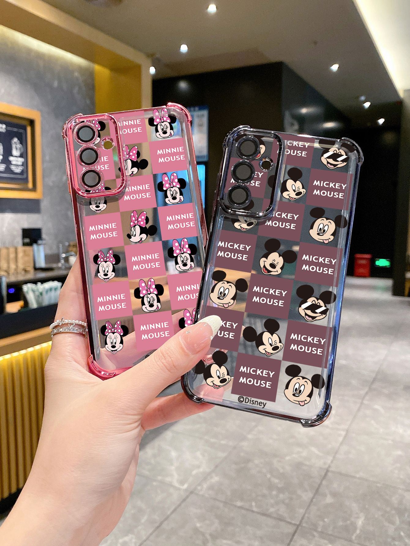 For Huawei Pura 70 Ultra Mate 60 70 Pro Honor 300 200 X9A 90 Lite Funny Face Mickey Minnie Plaid Plating Frame Clear Phone Case Anti-shock Cover