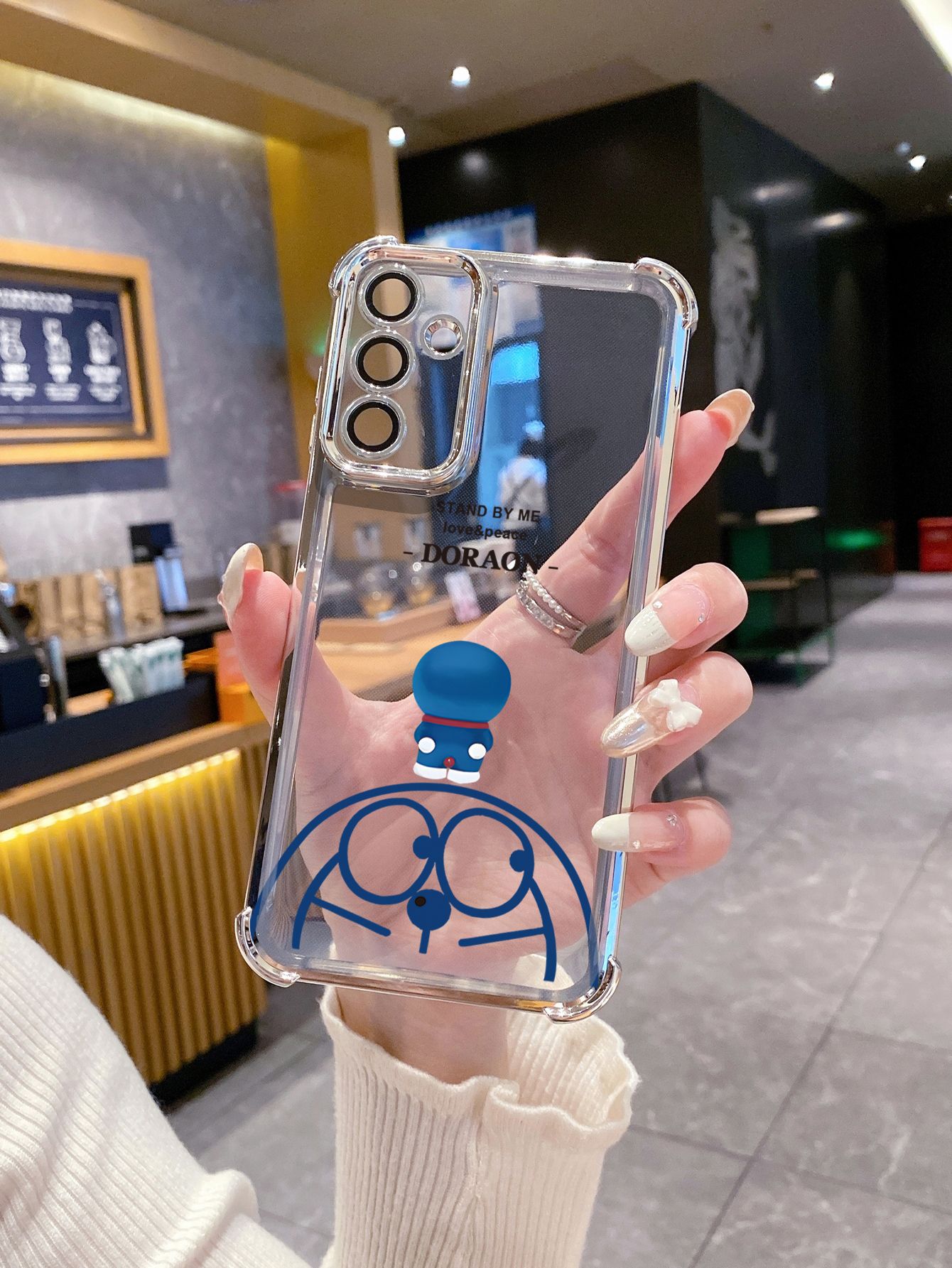 For Samsung Galaxy S25 S24 S23 Ultra S22 Plus S21 FE S20 Doraemon Mickey Plating Frame Clear Phone Case Anti-shock Cover