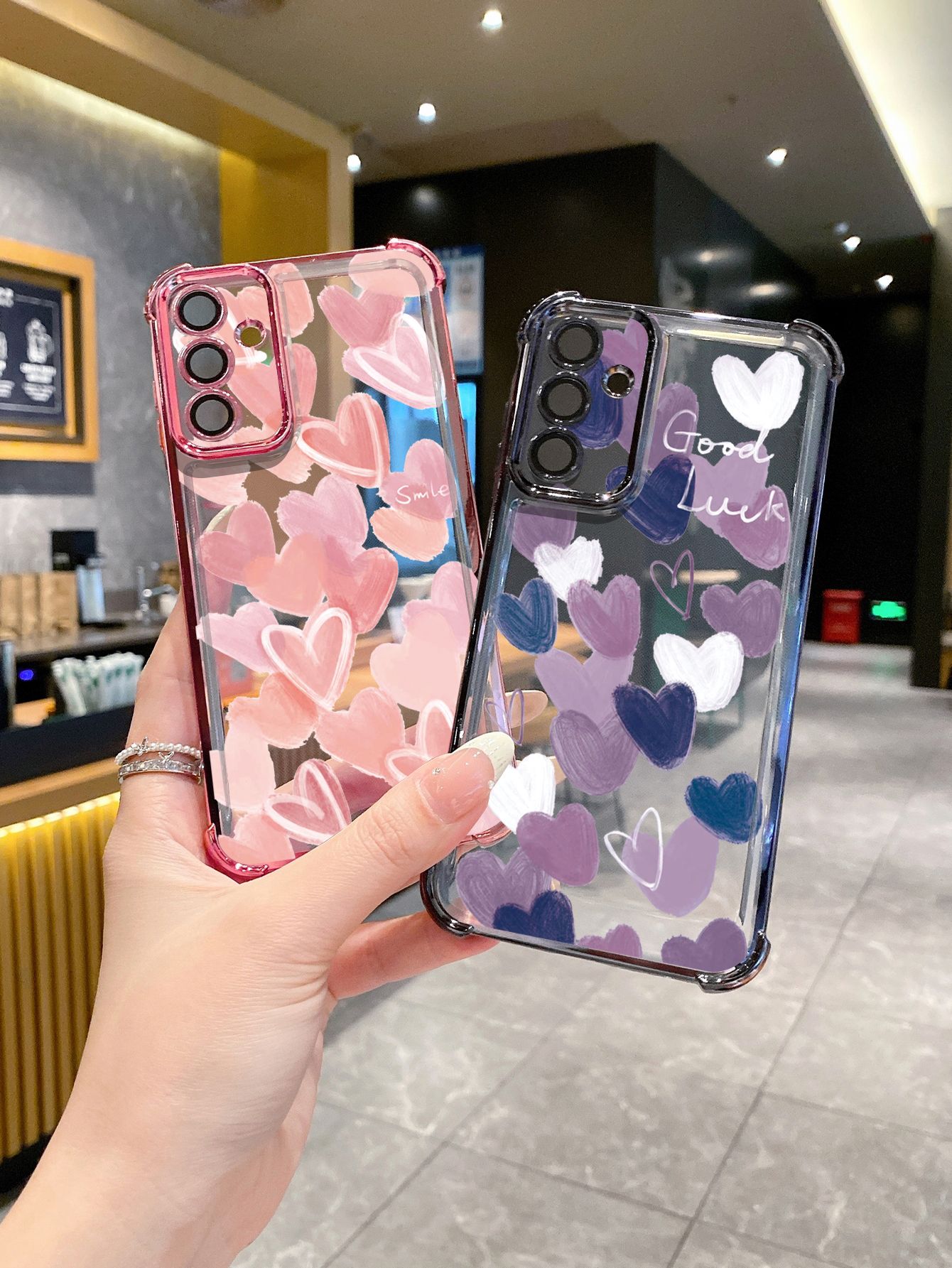 For Samsung Galaxy S25 S24 S23 Ultra S22 Plus S21 FE S20 Couple Heart Plating Frame Clear Phone Case Anti-shock Cover