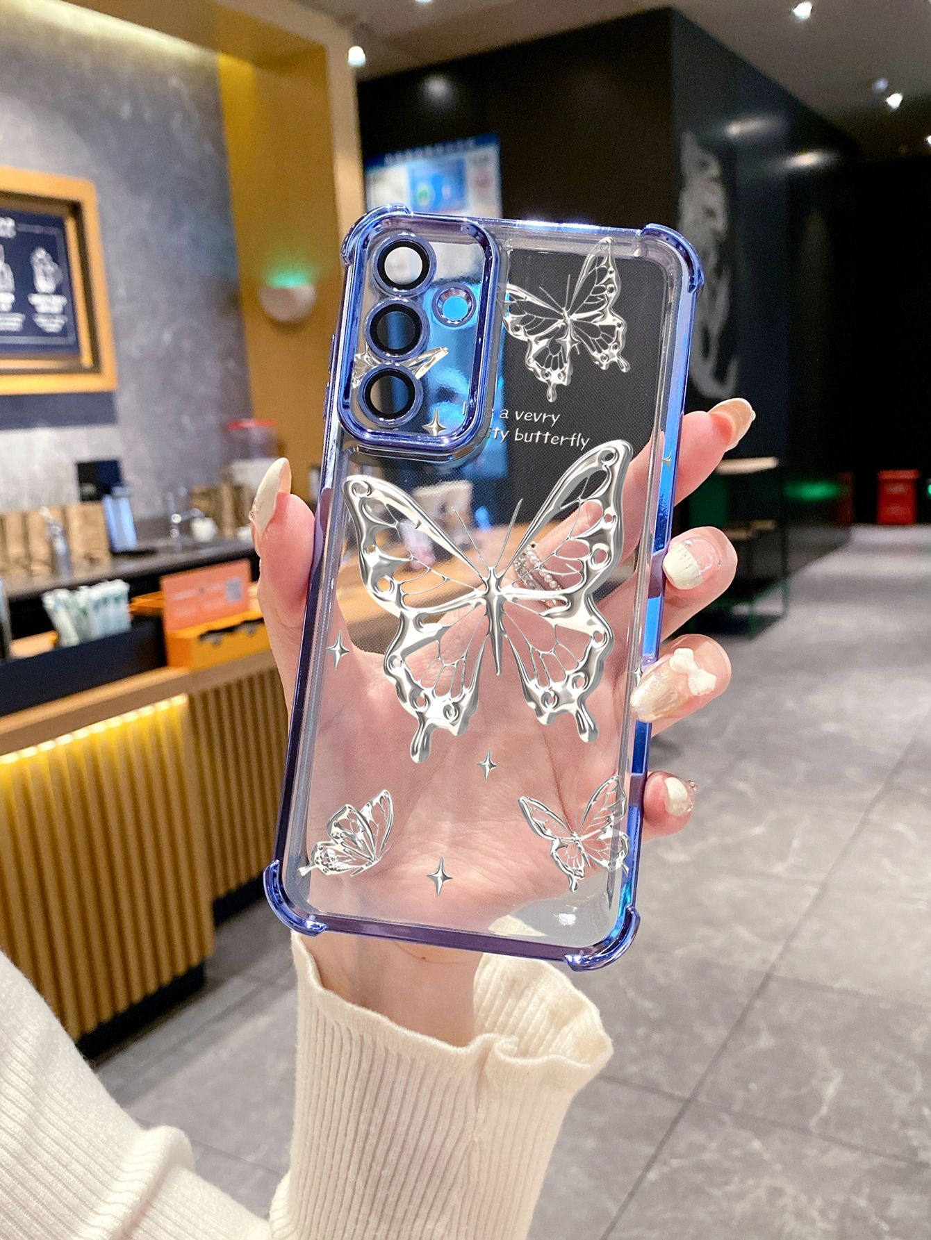 For iPhone 16 15 Pro Max 14 Plus 13 12 11 XR 8 7 SE 2022 XS Drawing Butterfly Plating Frame Clear Phone Case Anti-shock Cover