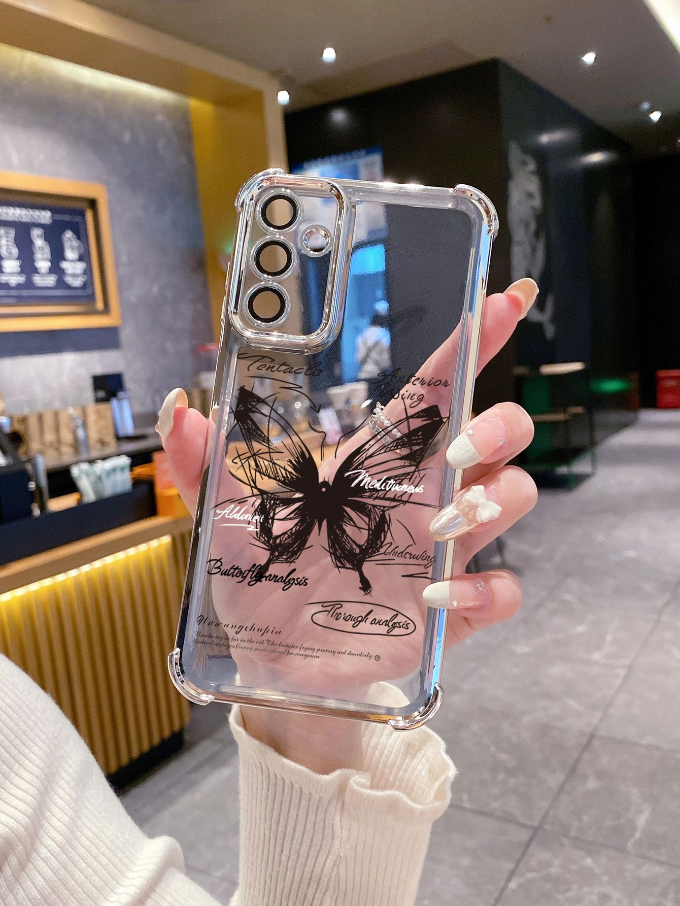 For iPhone 16 15 Pro Max 14 Plus 13 12 11 XR 8 7 SE 2022 XS Drawing Butterfly Plating Frame Clear Phone Case Anti-shock Cover