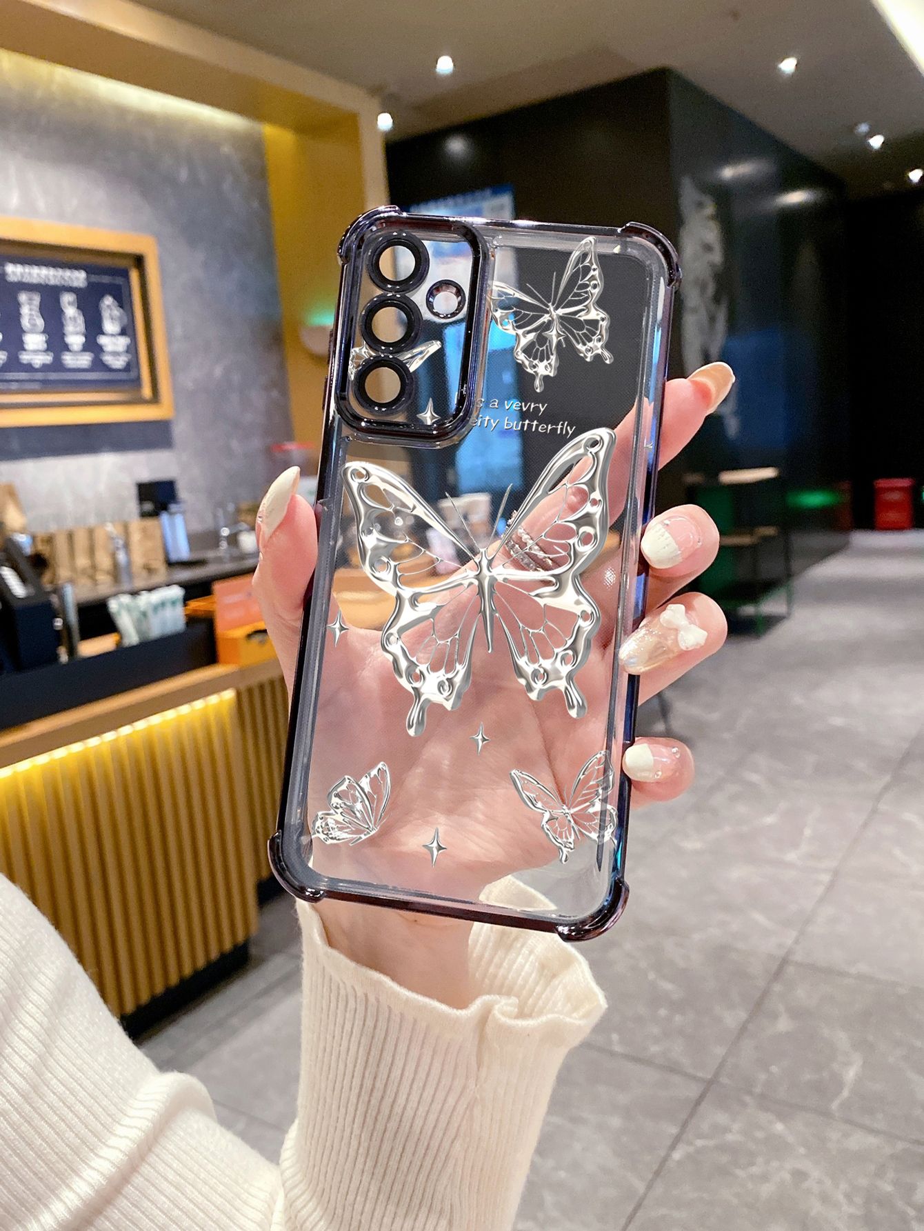 For Realme C67 C53 C51 Note 50 C21Y C25Y C33 C30 C35 C11 2021 C12 C15 Drawing Butterfly Plating Frame Clear Phone Case Anti-shock Cover