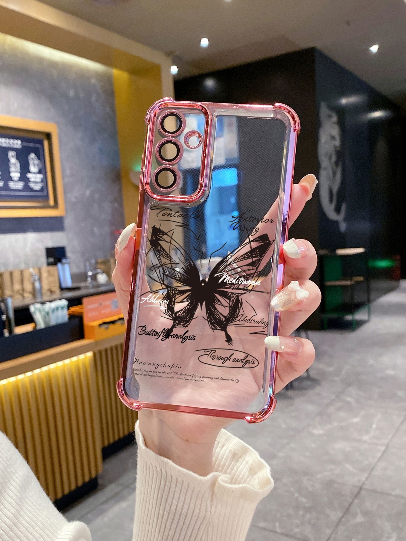 For Realme C67 C53 C51 Note 50 C21Y C25Y C33 C30 C35 C11 2021 C12 C15 Drawing Butterfly Plating Frame Clear Phone Case Anti-shock Cover