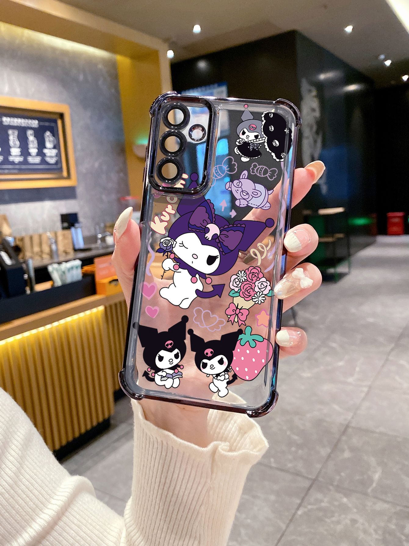 For iPhone 16 15 Pro Max 14 Plus 13 12 11 XR 8 7 SE 2022 XS Sweet Kuromi Plating Frame Clear Phone Case Anti-shock Cover