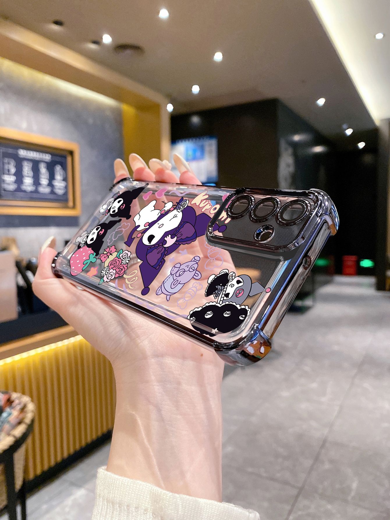For iPhone 16 15 Pro Max 14 Plus 13 12 11 XR 8 7 SE 2022 XS Sweet Kuromi Plating Frame Clear Phone Case Anti-shock Cover