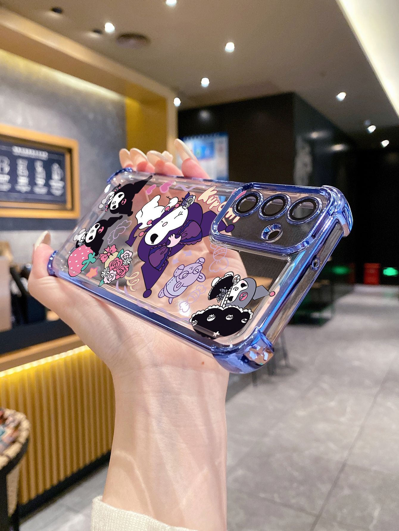 For iPhone 16 15 Pro Max 14 Plus 13 12 11 XR 8 7 SE 2022 XS Sweet Kuromi Plating Frame Clear Phone Case Anti-shock Cover