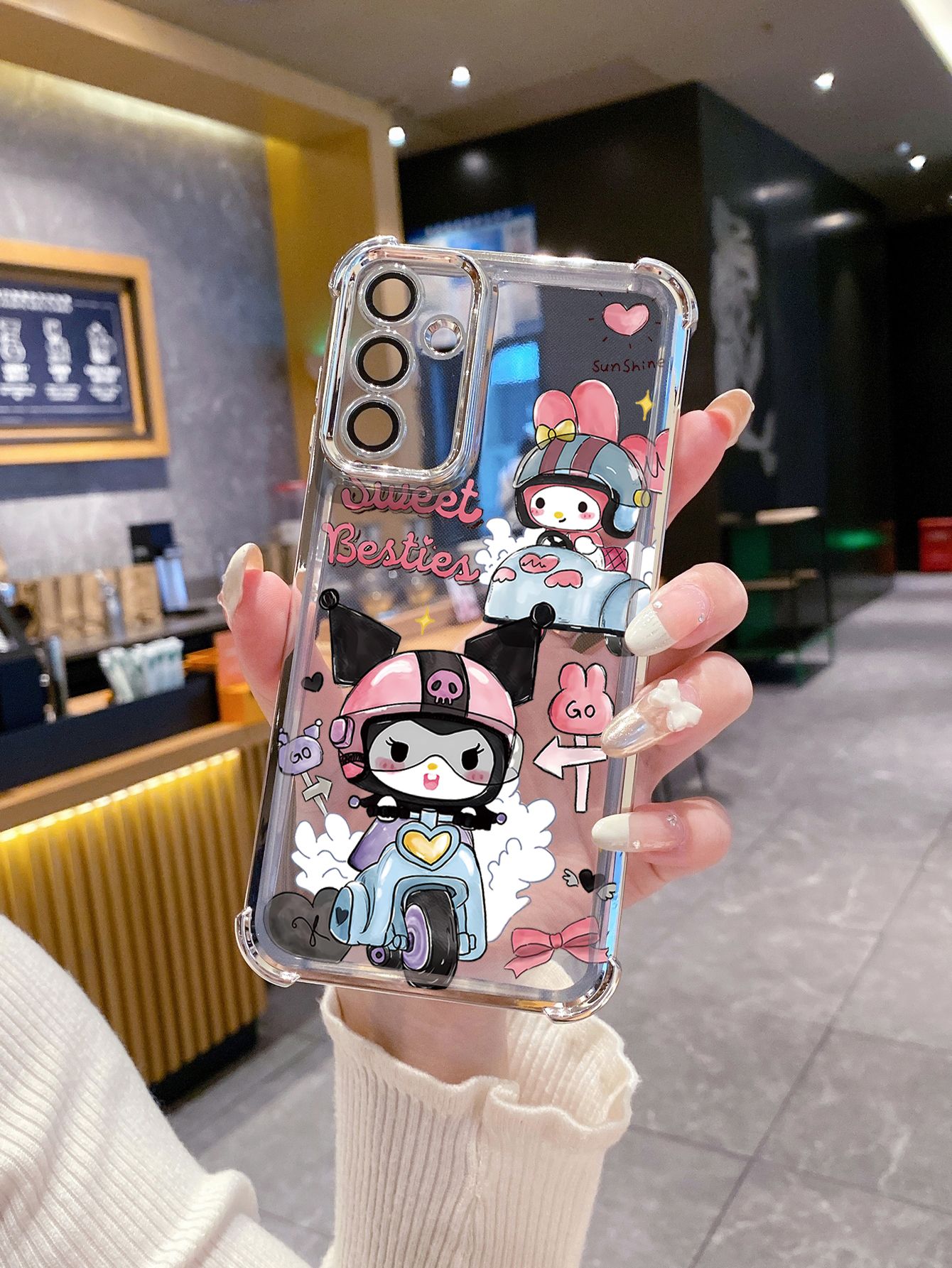 For iPhone 16 15 Pro Max 14 Plus 13 12 11 XR 8 7 SE 2022 XS Sweet Kuromi Plating Frame Clear Phone Case Anti-shock Cover