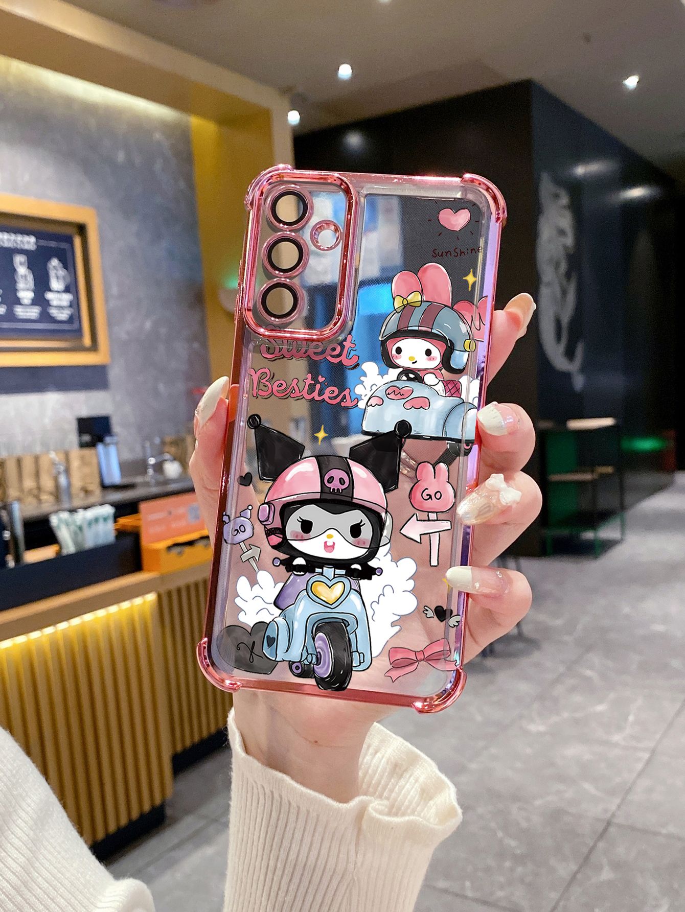 For iPhone 16 15 Pro Max 14 Plus 13 12 11 XR 8 7 SE 2022 XS Sweet Kuromi Plating Frame Clear Phone Case Anti-shock Cover