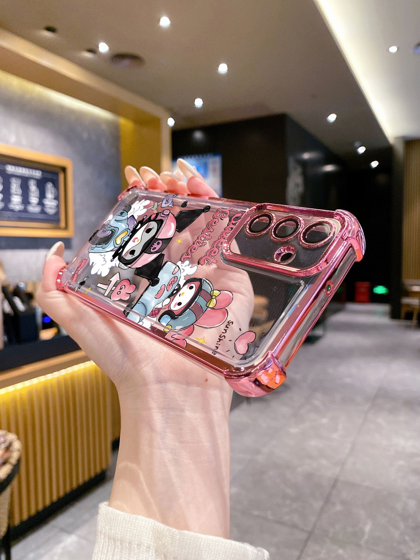 For iPhone 16 15 Pro Max 14 Plus 13 12 11 XR 8 7 SE 2022 XS Sweet Kuromi Plating Frame Clear Phone Case Anti-shock Cover