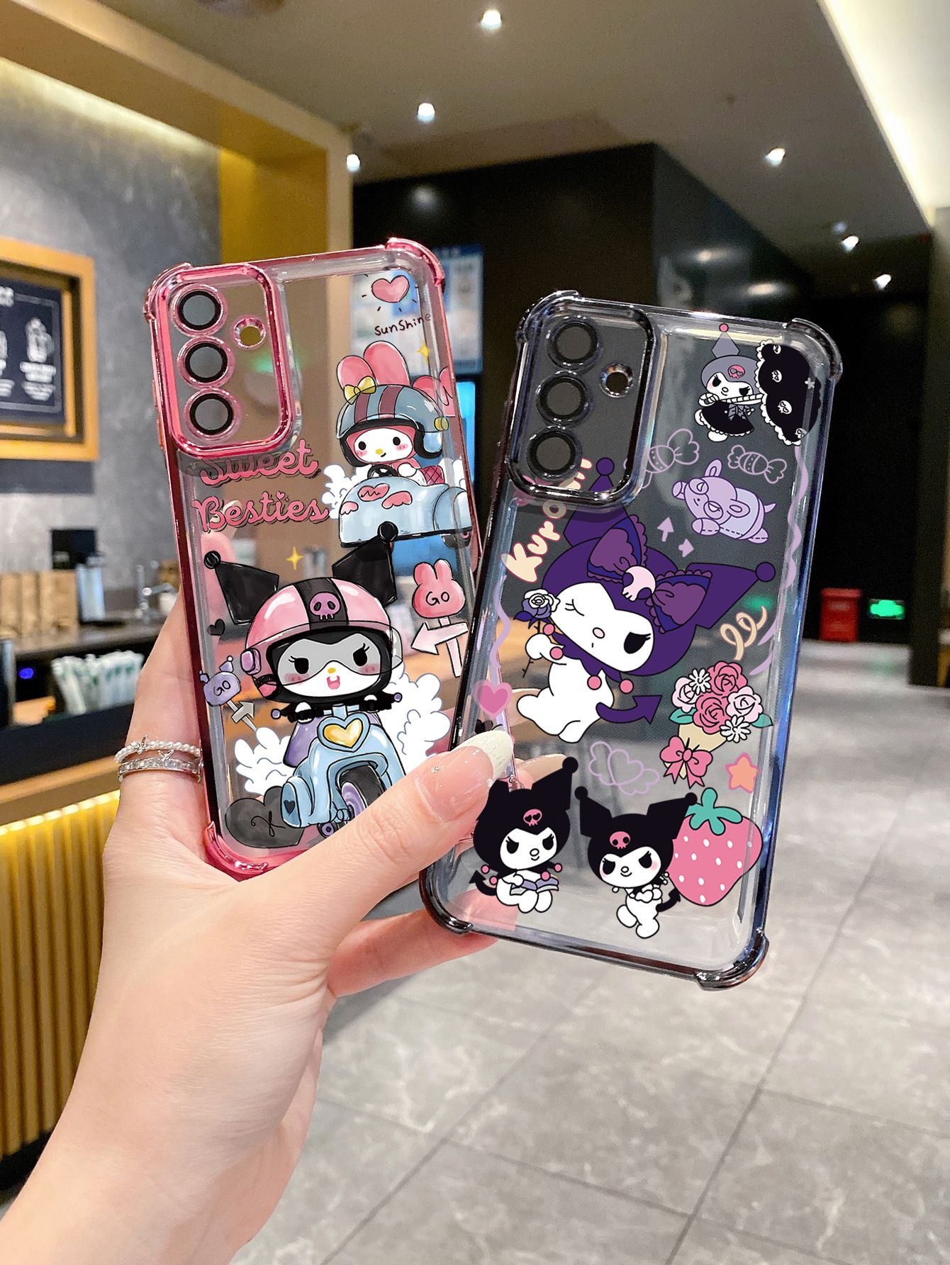 For Samsung Galaxy S25 S24 S23 Ultra S22 Plus S21 FE S20 Sweet Kuromi Plating Frame Clear Phone Case Anti-shock Cover