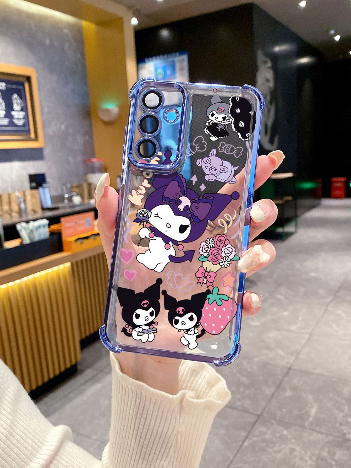For Samsung Galaxy S25 S24 S23 Ultra S22 Plus S21 FE S20 Sweet Kuromi Plating Frame Clear Phone Case Anti-shock Cover