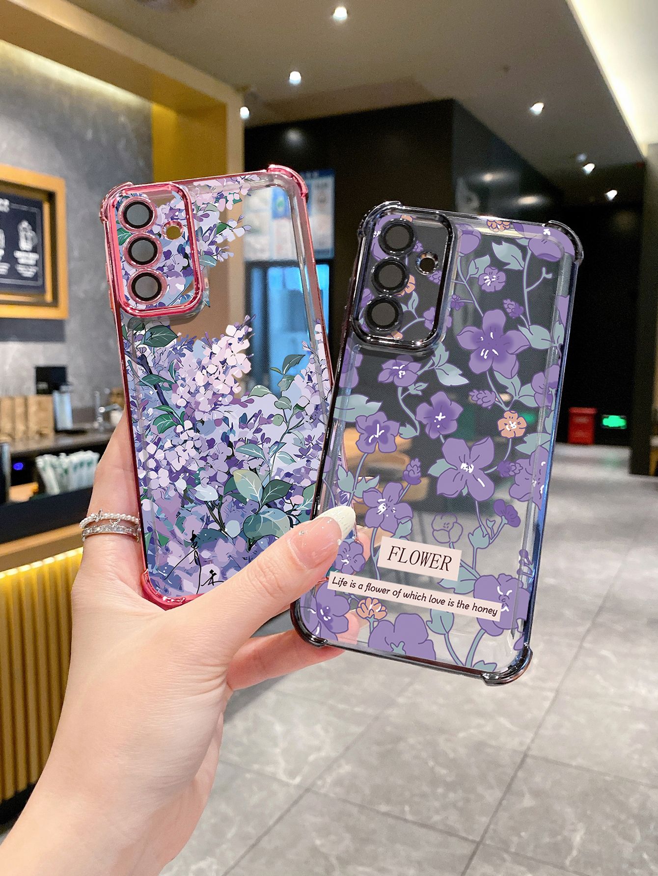 For Xiaomi Redmi Note 14 13 Pro 5G 12S 4G 12 Turbo 11S 13C 12C Purple Flower Plating Frame Clear Phone Case Anti-shock Cover